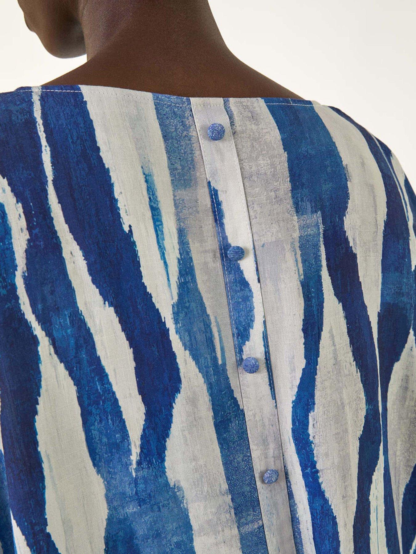 Image 5 of 5 of Roman Abstract Print Buttoned Tunic Top - Blue
