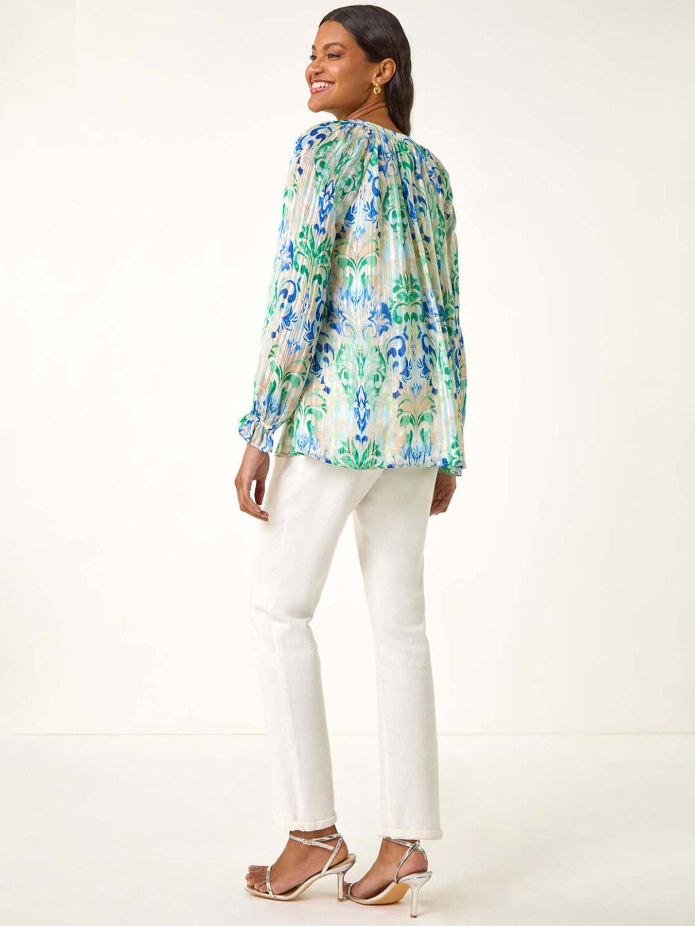 roman-printed-metallic-button-blouse-bluestillFront