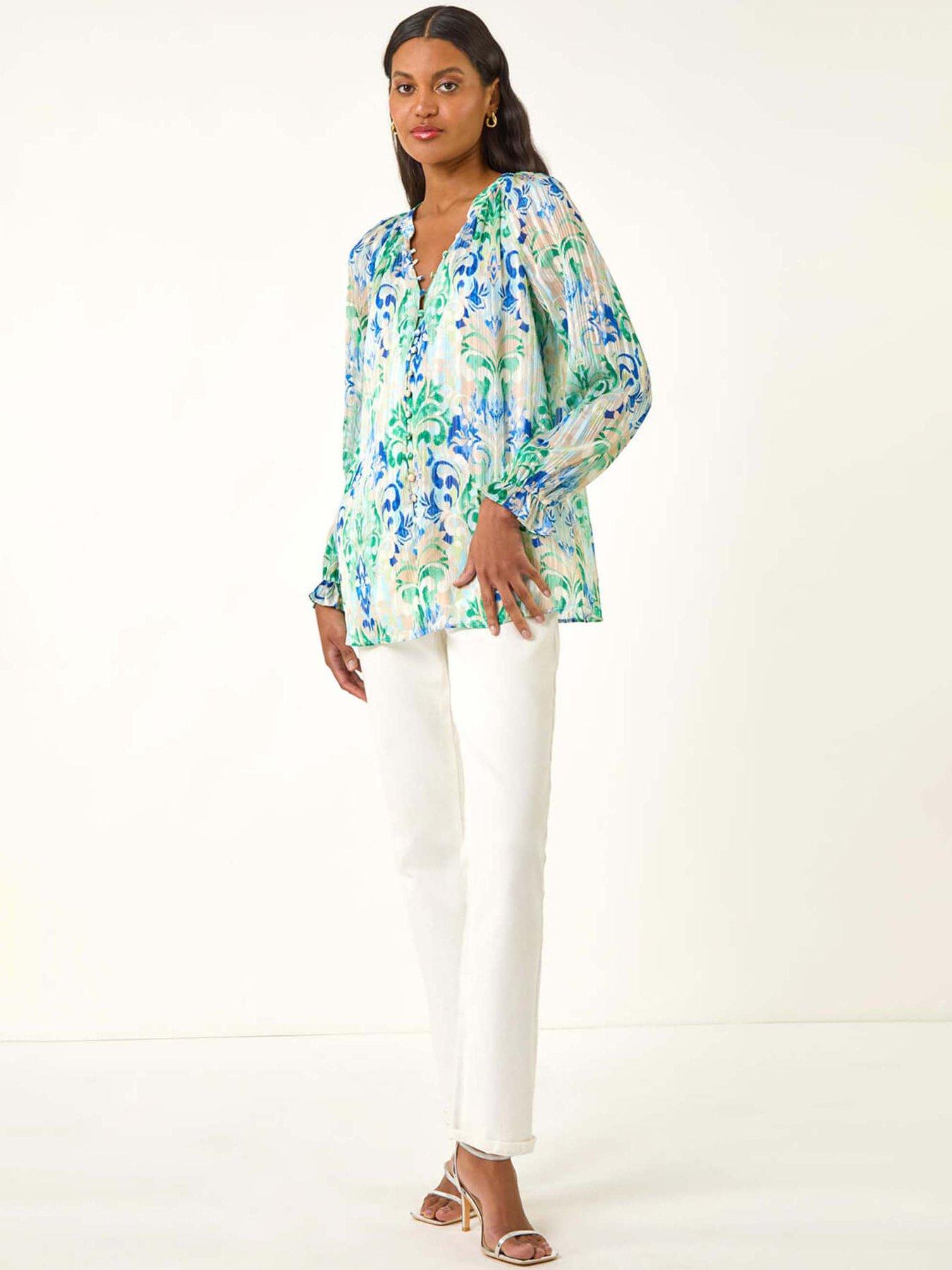 roman-printed-metallic-button-blouse-blueback