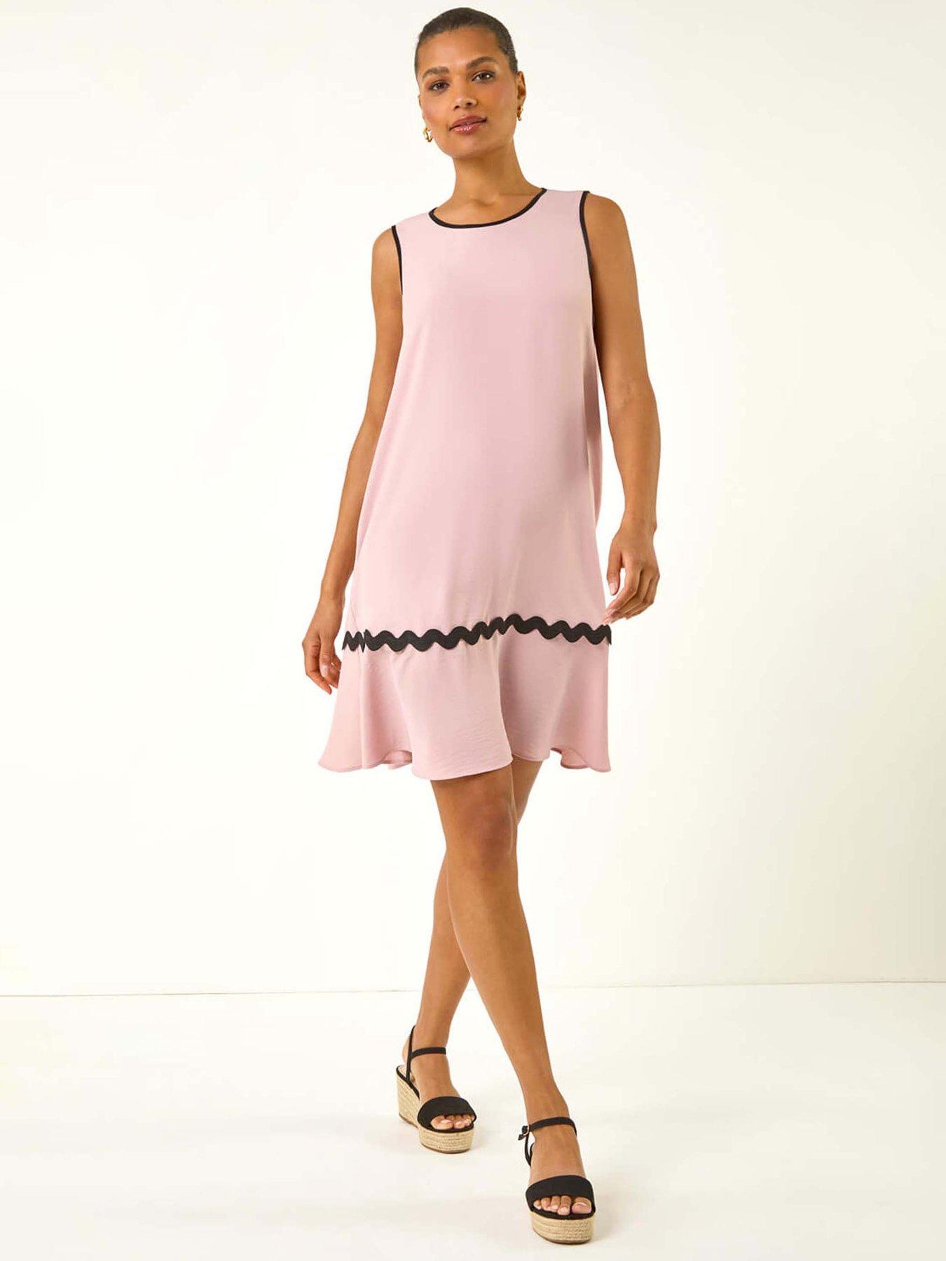 Roman Ric Rac Trim Swing Dress - Light Pink