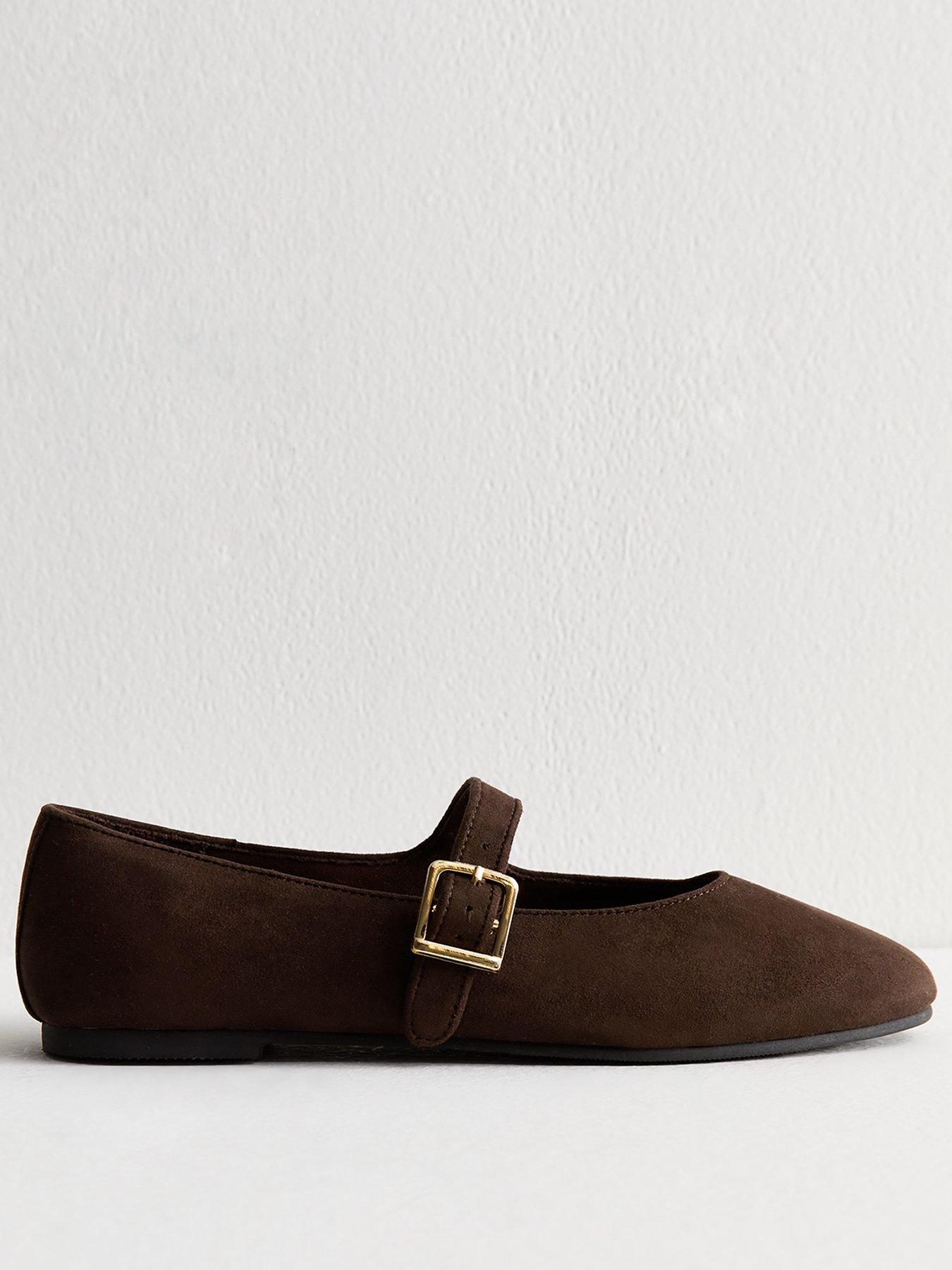 New Look Brown Faux Suede High Vamp Mary Jane Ballerina Flats