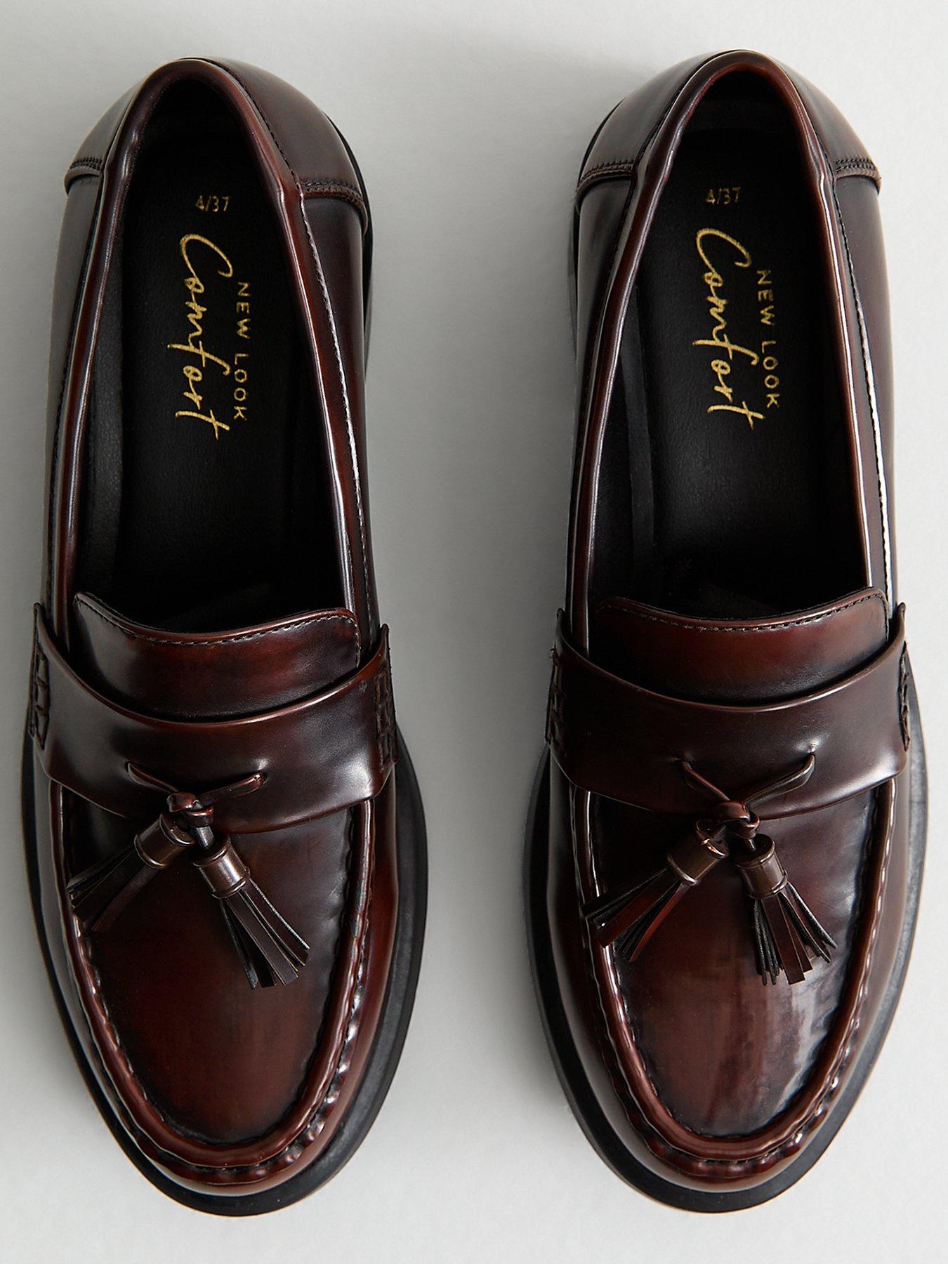 Image 3 of 5 of New Look Brown Faux Leather Tassel Charm Almond Toe Loafers