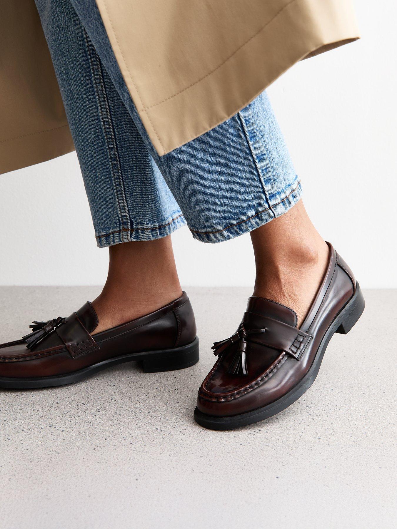 Image 4 of 5 of New Look Brown Faux Leather Tassel Charm Almond Toe Loafers