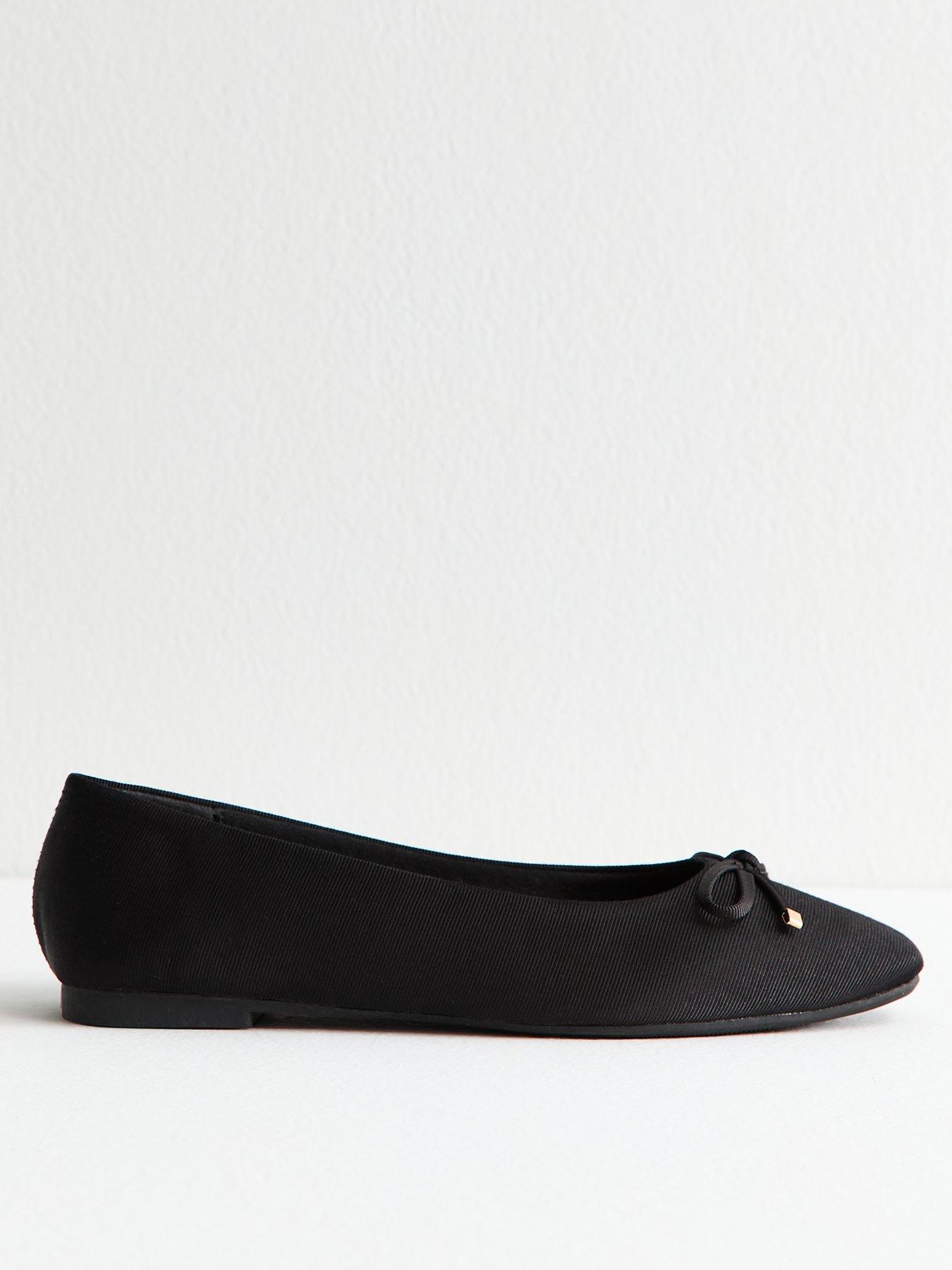 New Look Grosgrain Bow Embellished Ballerina Flats - Black
