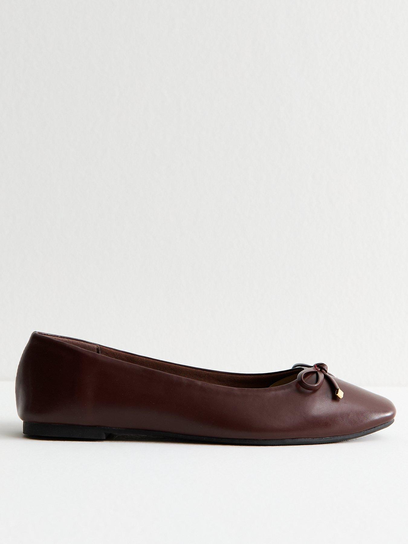 new-look-grosgrain-bow-embellished-ballerina-flats-brownfront