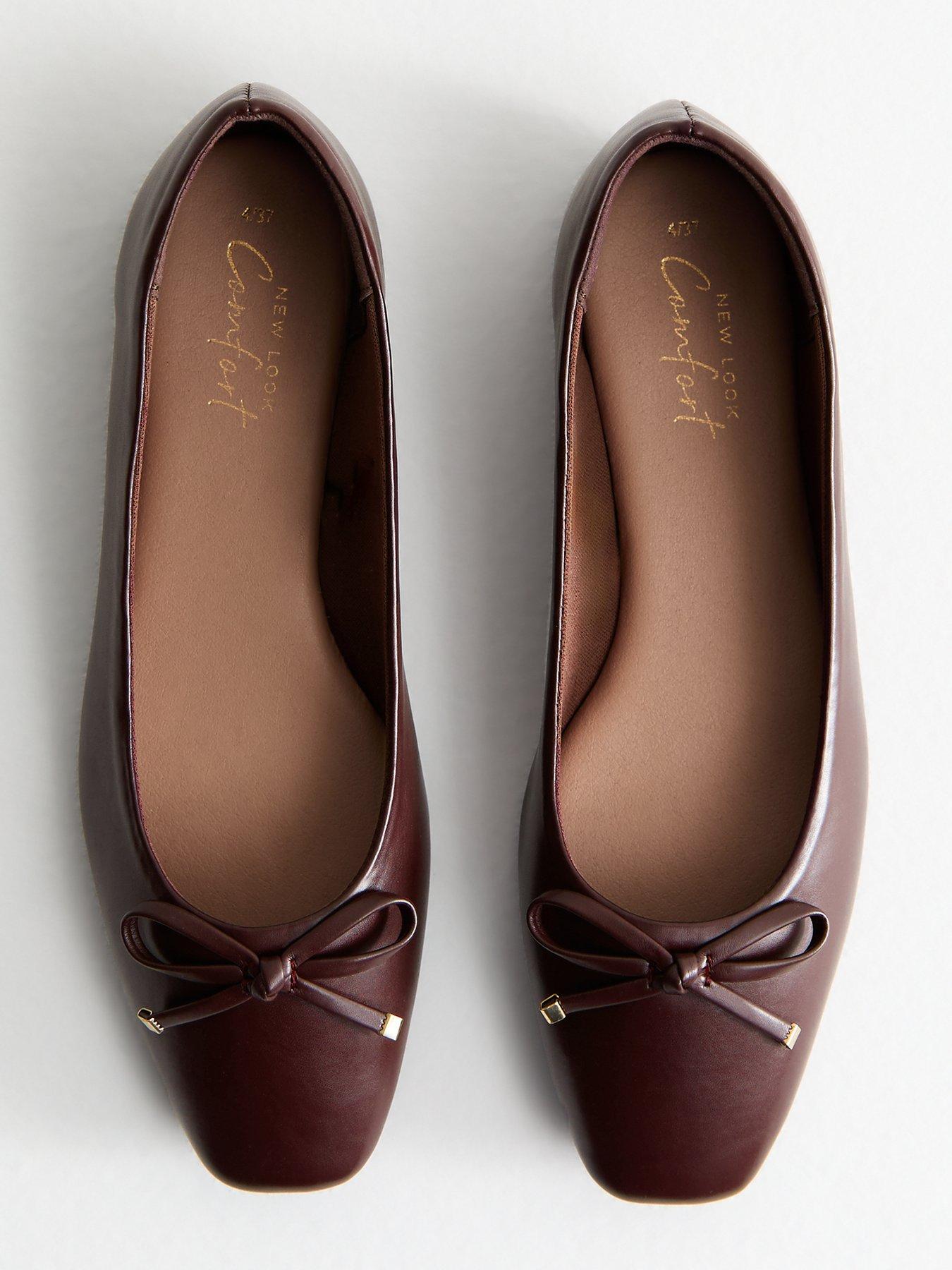 new-look-grosgrain-bow-embellished-ballerina-flats-brownoutfit