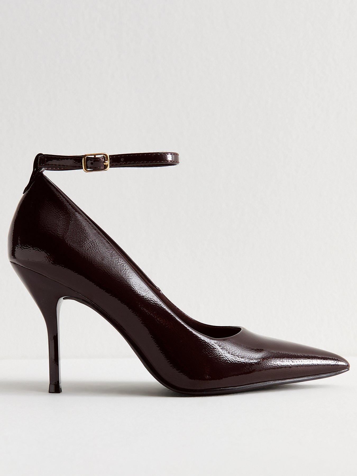 New Look Dark Brown Patent Faux Leather Ankle Strap Court Shoes