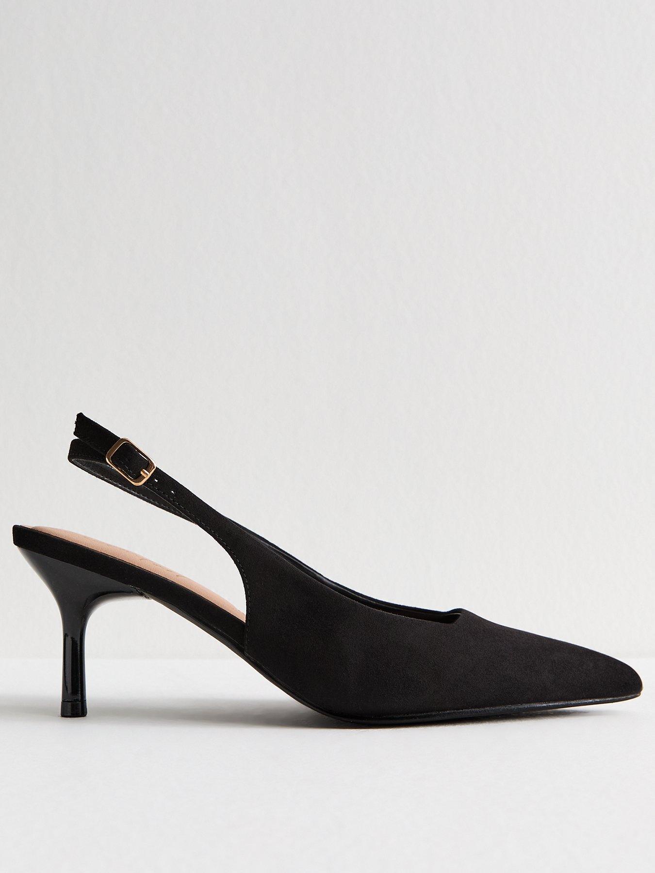 Image 1 of 6 of New Look Black Faux Suede Slingback Court Shoes