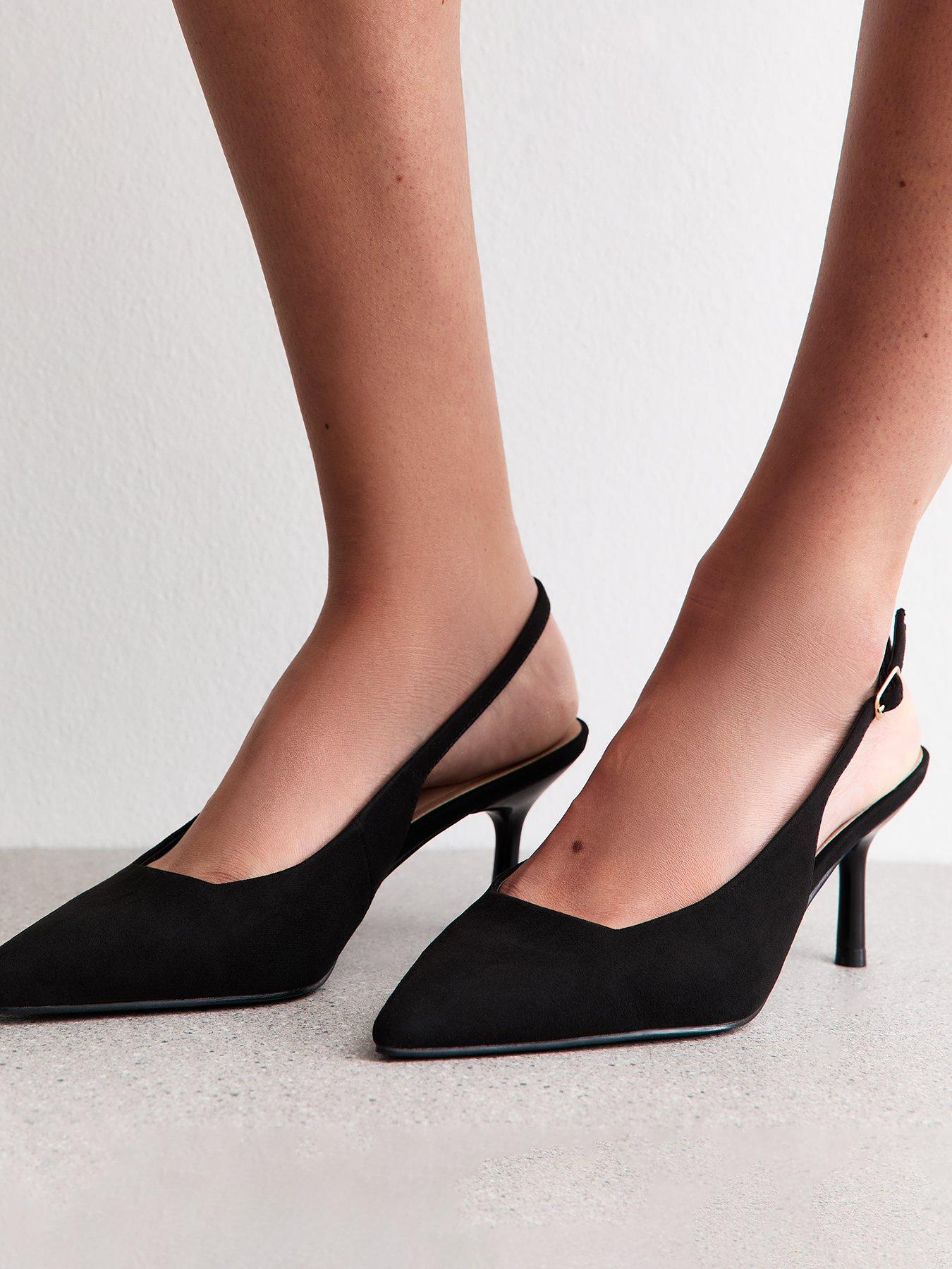 Image 2 of 6 of New Look Black Faux Suede Slingback Court Shoes