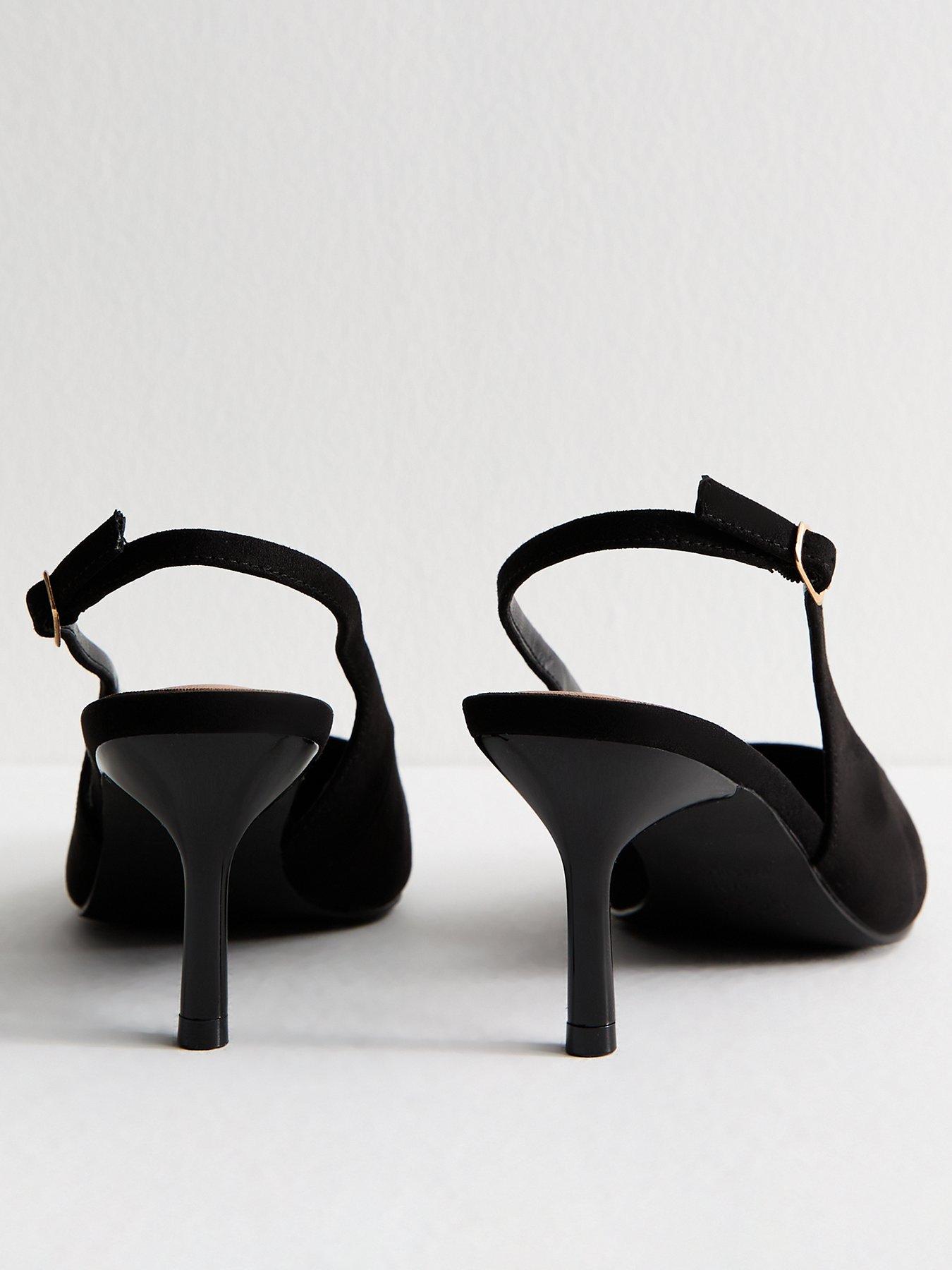 Image 3 of 6 of New Look Black Faux Suede Slingback Court Shoes
