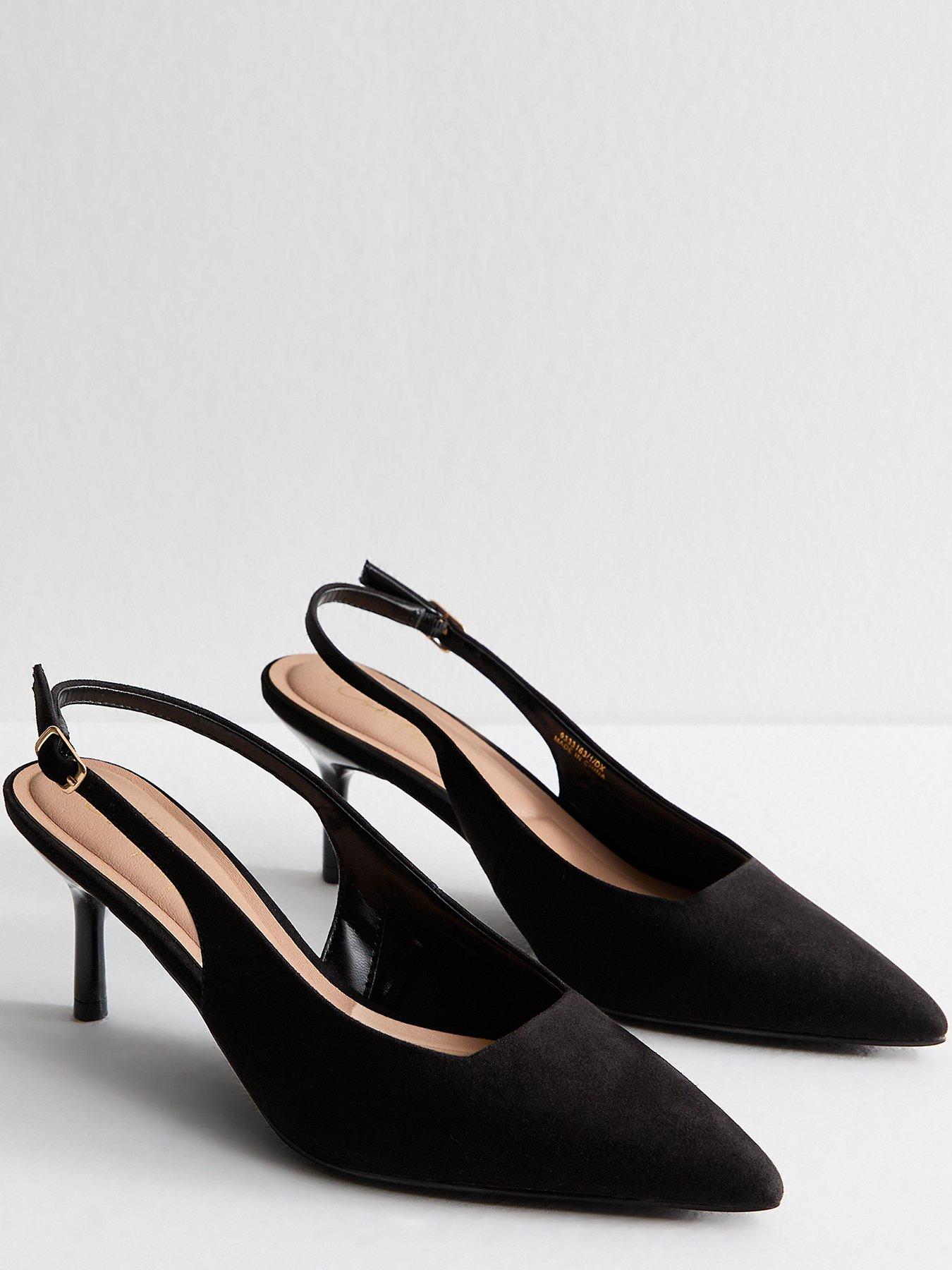 Image 4 of 6 of New Look Black Faux Suede Slingback Court Shoes