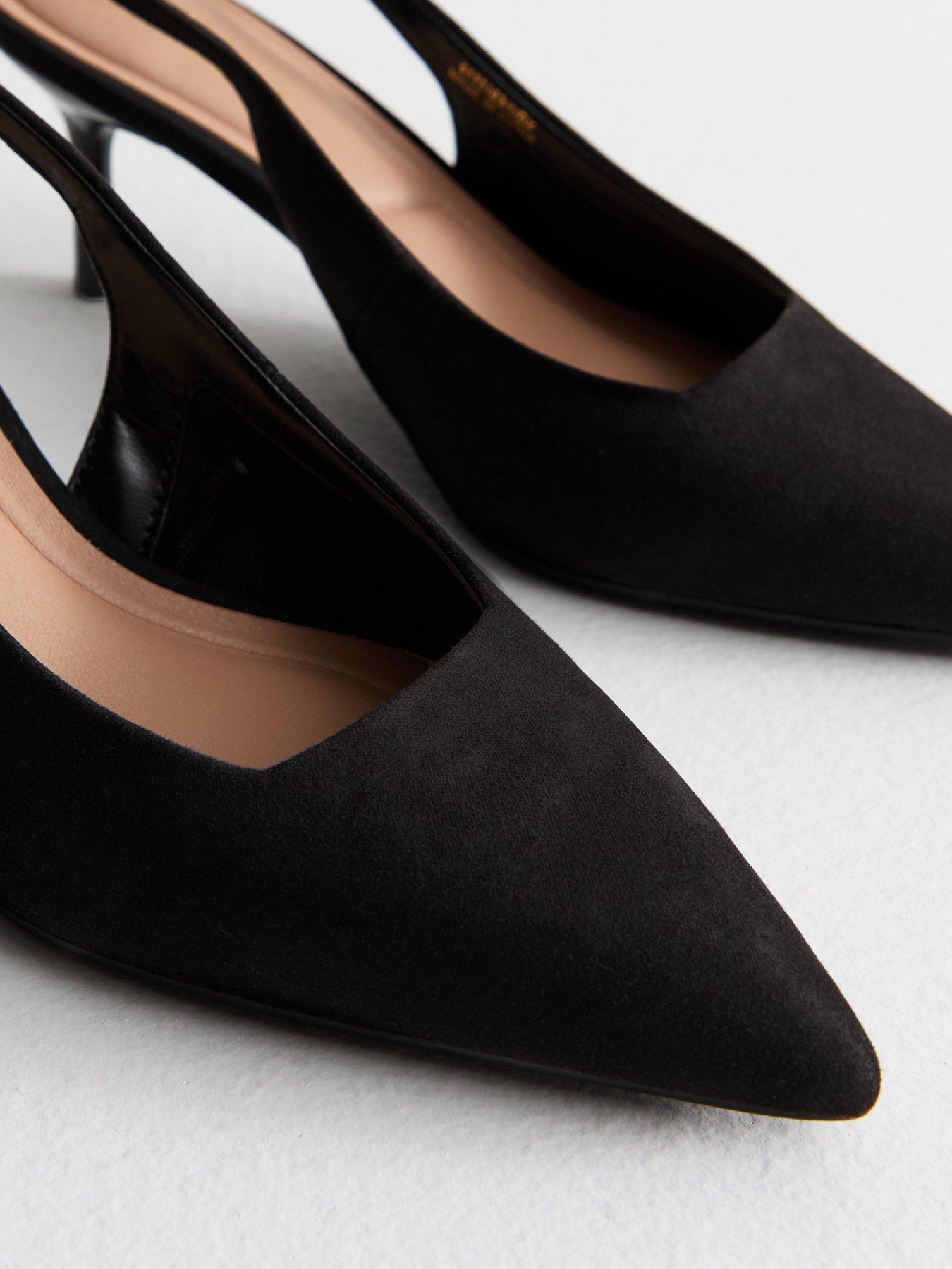 Image 5 of 6 of New Look Black Faux Suede Slingback Court Shoes