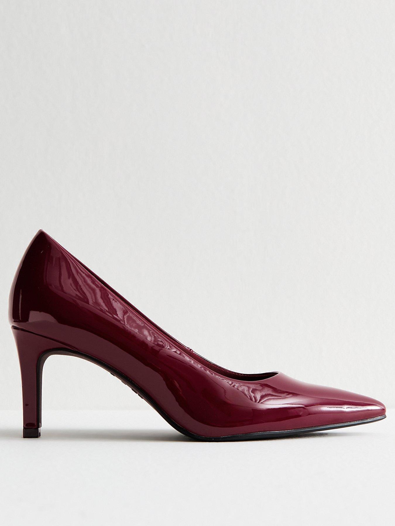 New Look Faux Patent Leather Heeled Court Shoes - Dark Burgundy