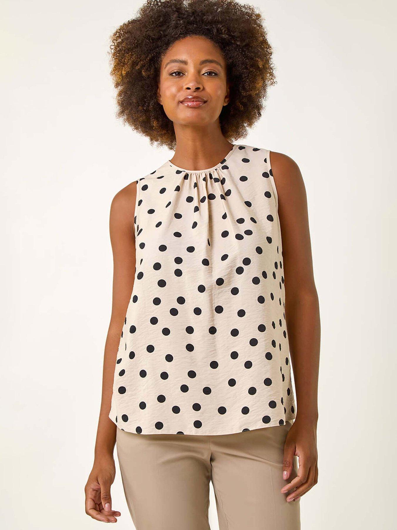 Roman Spot Print Tie Detail Vest Top - Stone