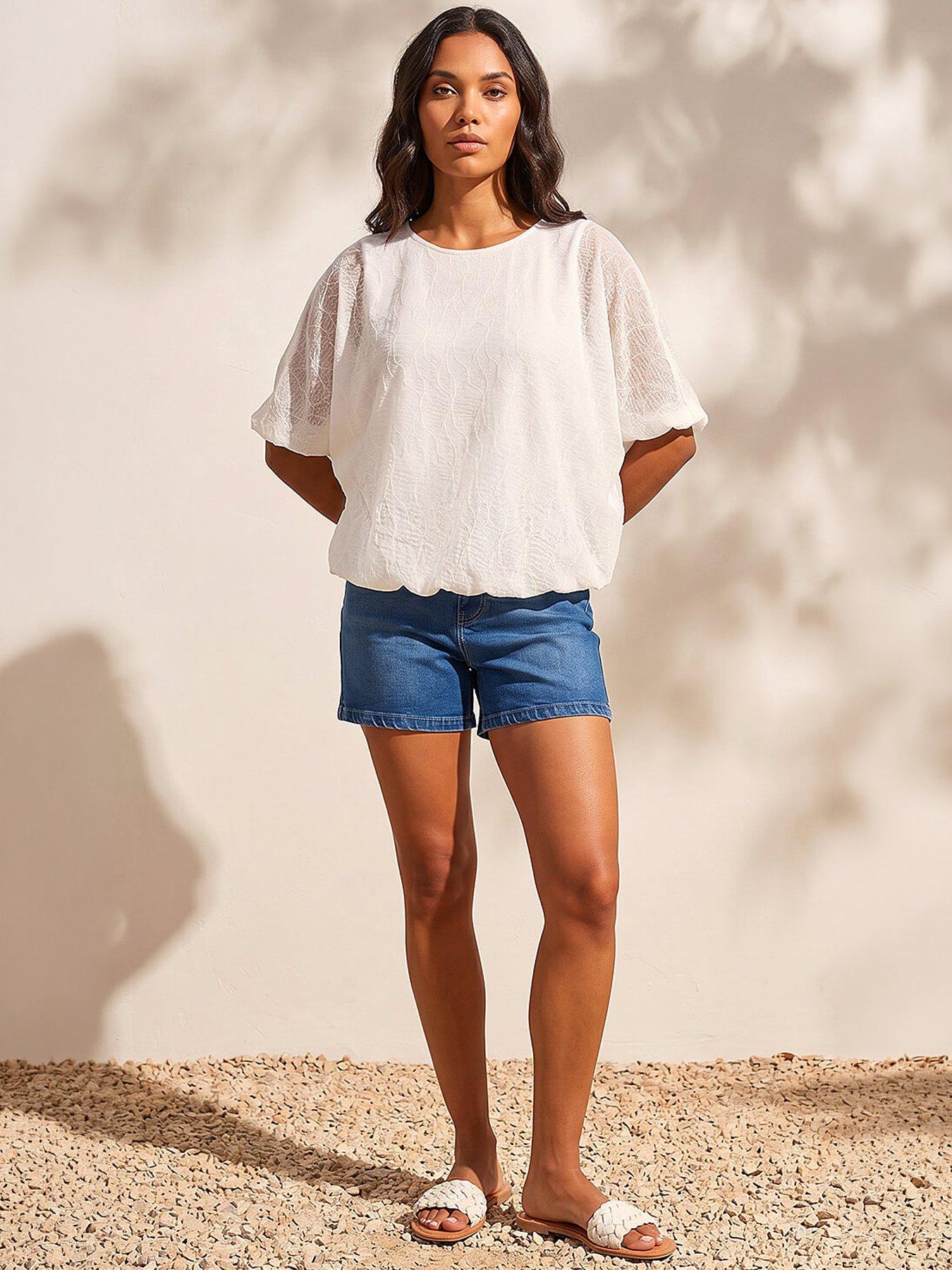 Image 1 of 5 of Roman Mesh Bubble Hem Top - Ivory