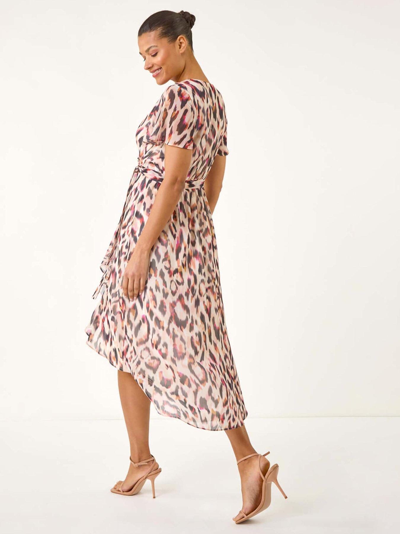 Image 2 of 5 of Roman Leopard Ruffle Front Dress - Brown
