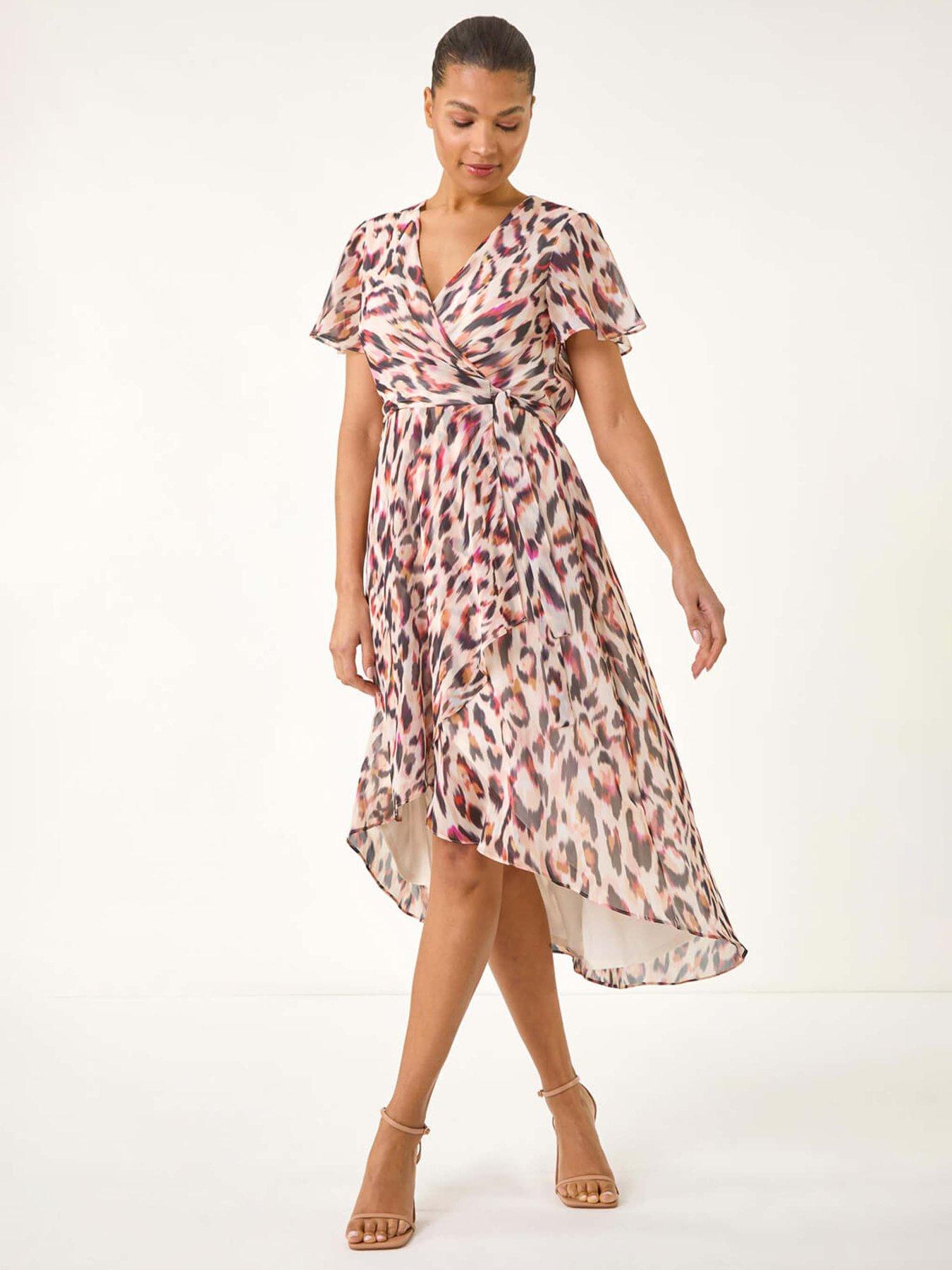 Image 3 of 5 of Roman Leopard Ruffle Front Dress - Brown