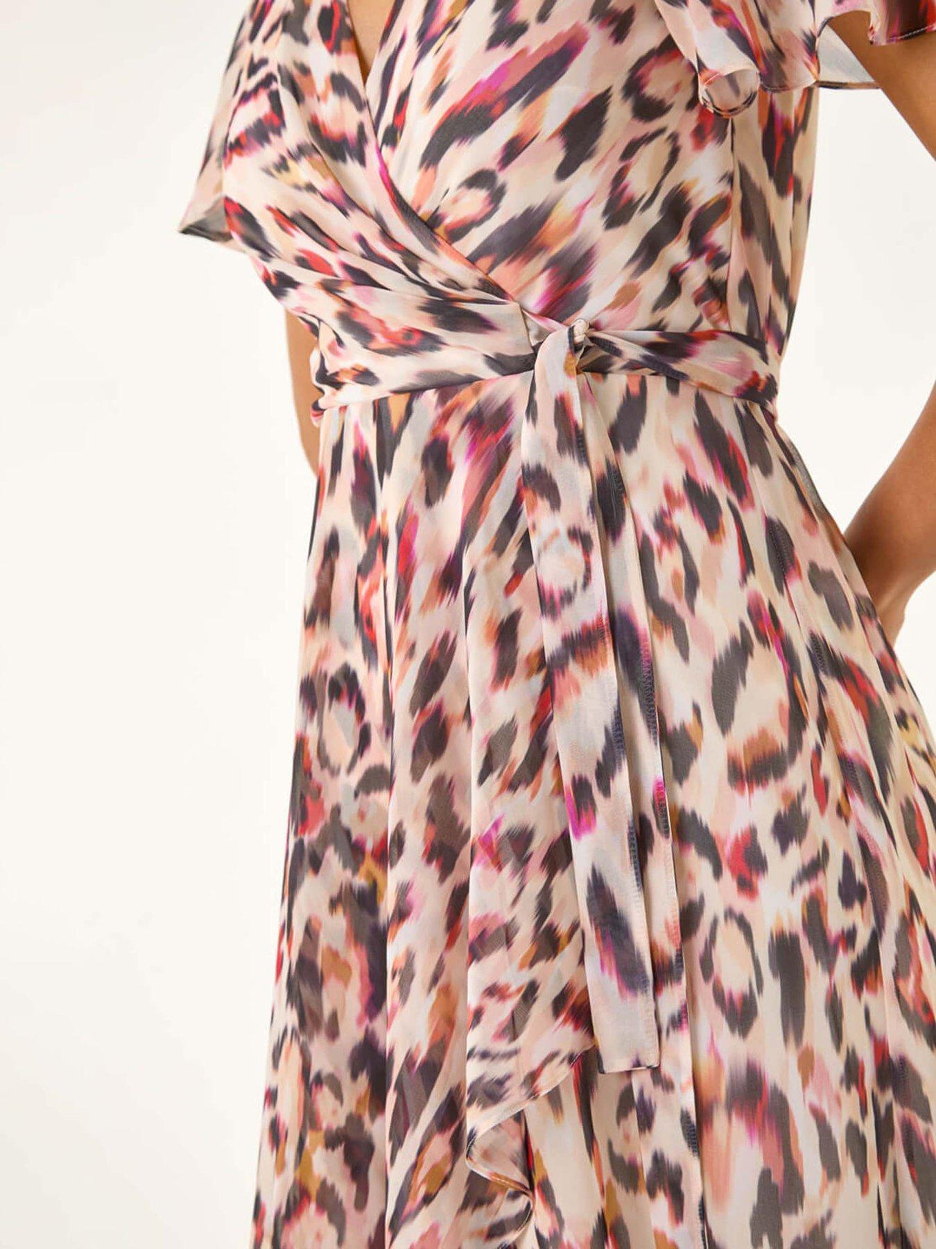 Image 5 of 5 of Roman Leopard Ruffle Front Dress - Brown