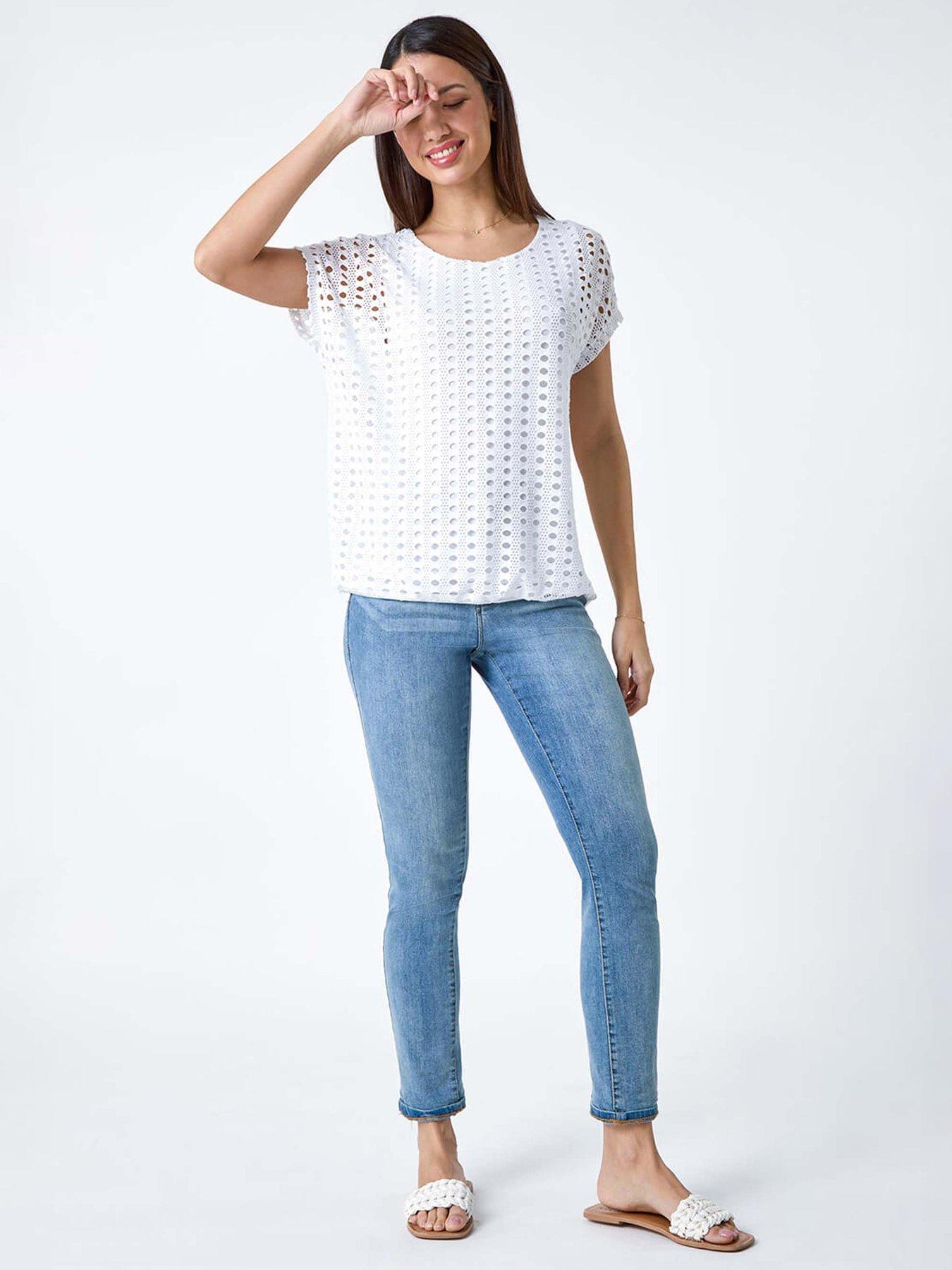 Image 3 of 5 of Roman Cut Out Detail Stretch Top - Ivory