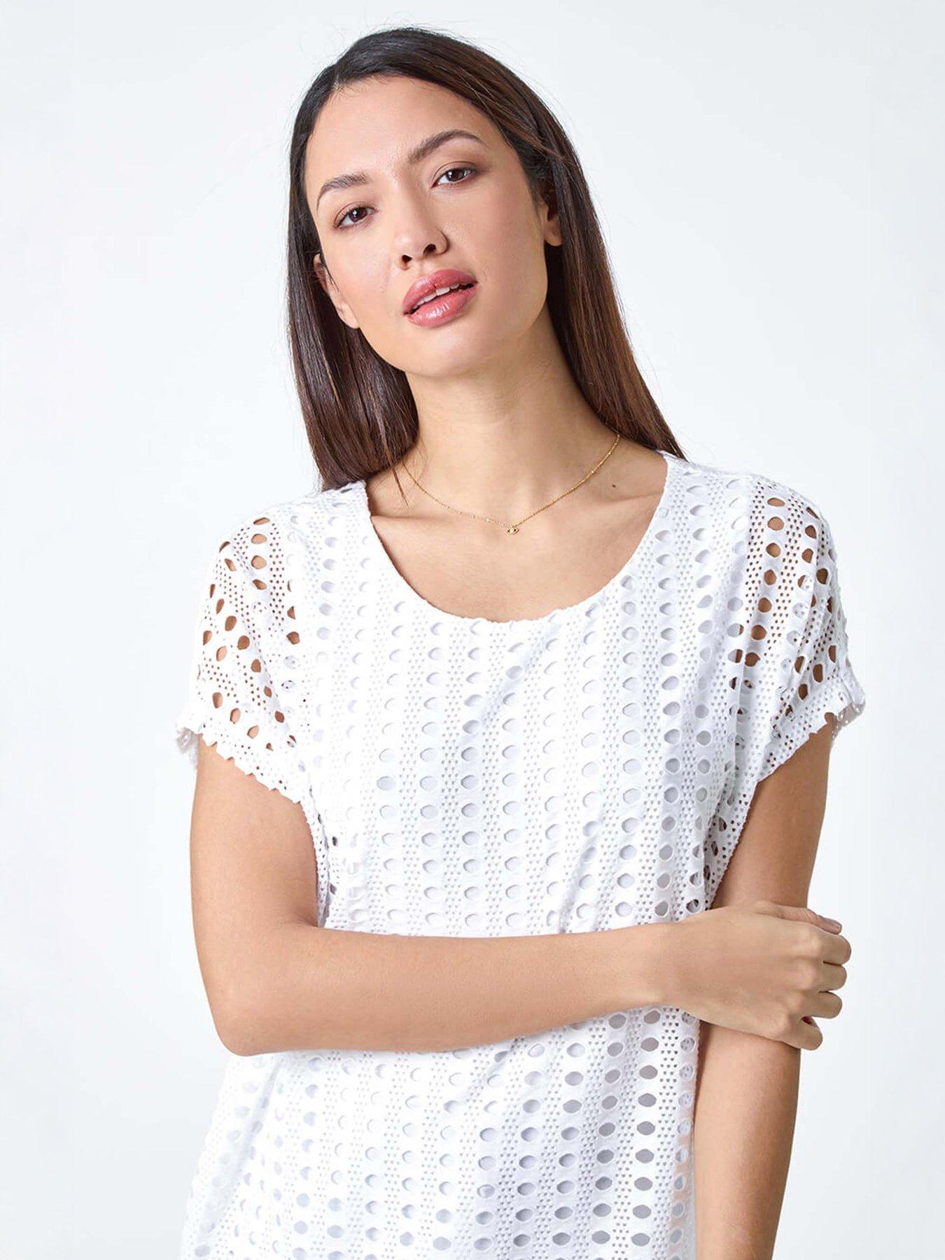 Image 4 of 5 of Roman Cut Out Detail Stretch Top - Ivory