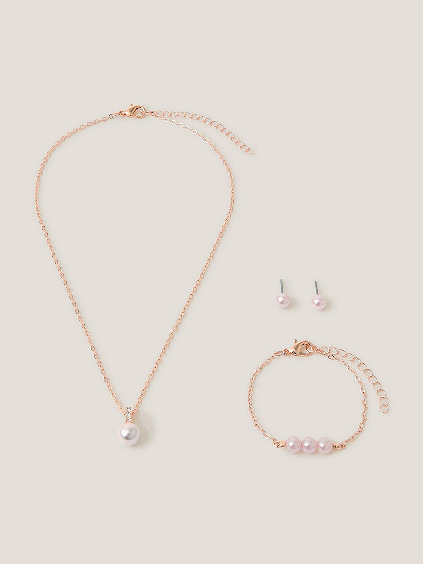 Monsoon Girls Bridesmaid Pearl Jewellery Set - Pink