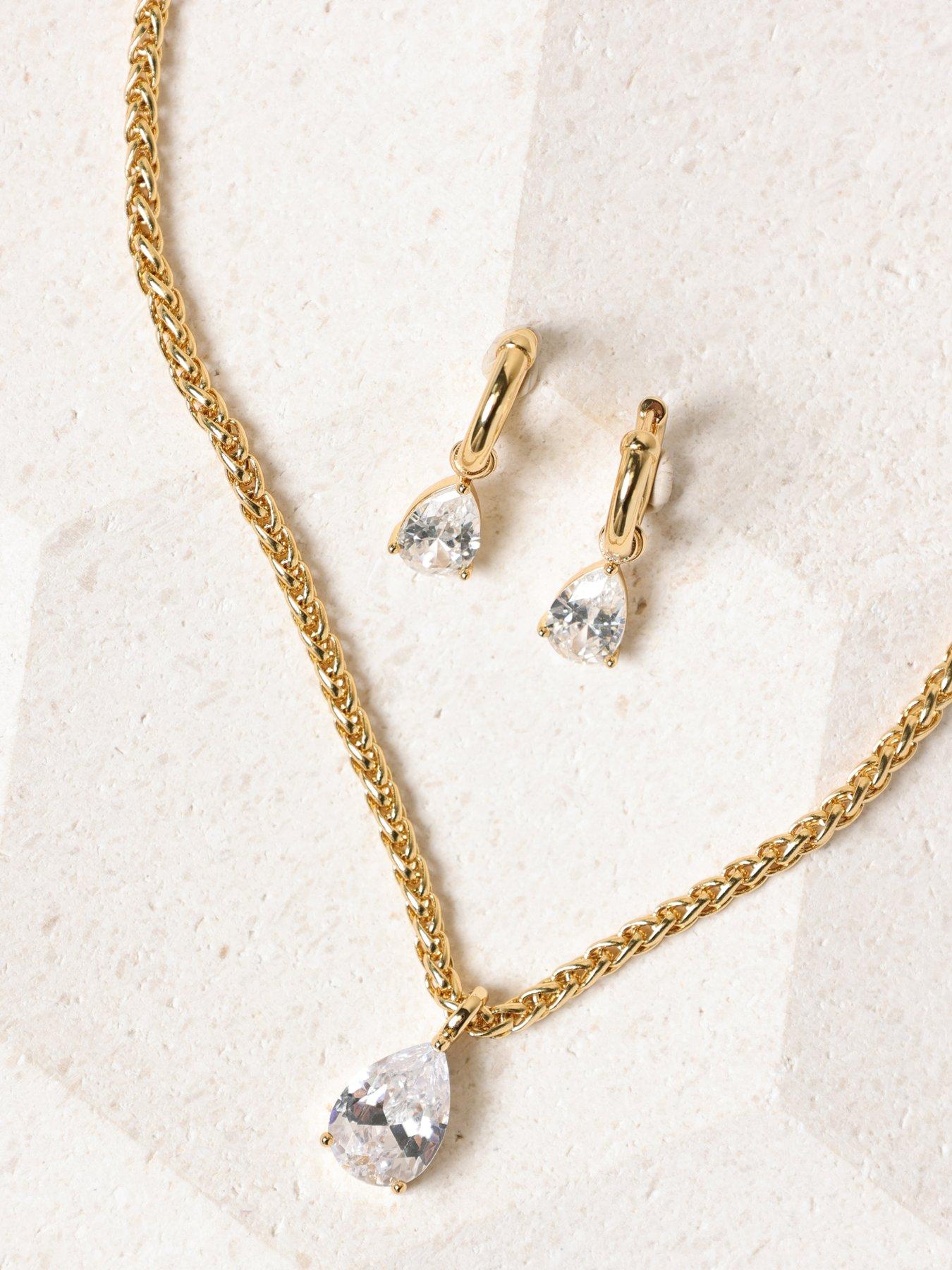 Image 3 of 3 of Jon Richard 18K Gold Plated Chain And Cubic Zirconia Peardrop Earrings