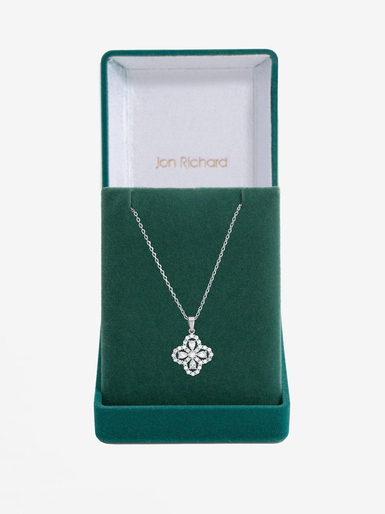 Jon Richard Rhodium Plated And Cubic Zirconia Clover Pendant - Gift Box