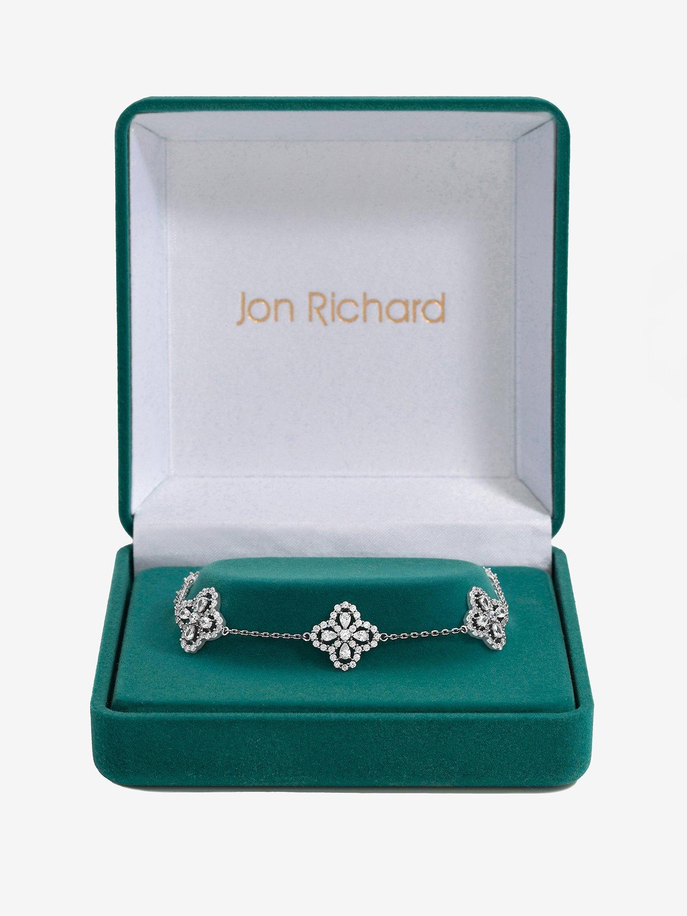 Jon Richard Rhodium Plated And Cubic Zirconia Clover Bracelet - Gift Box