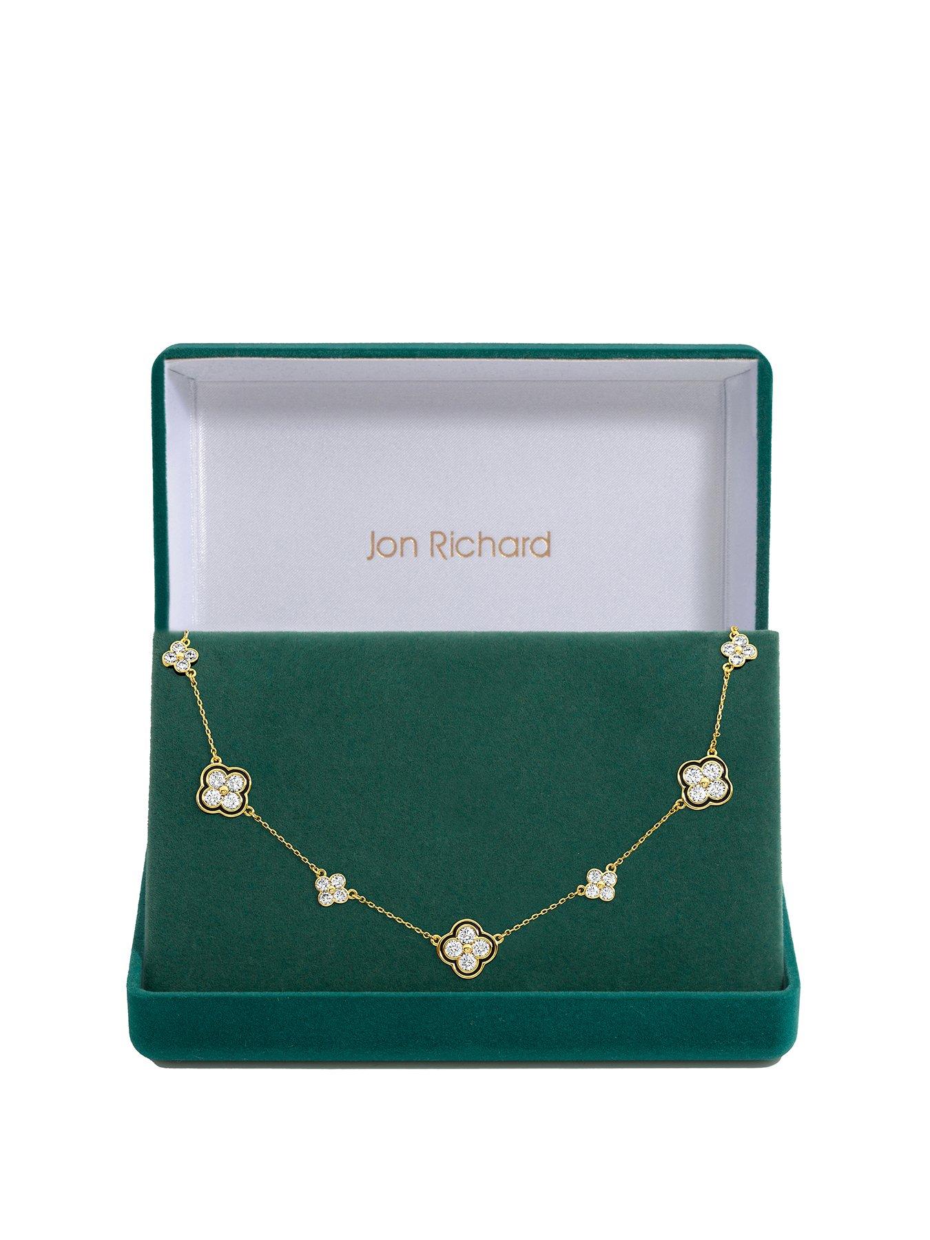 Jon Richard Jon Richard 14K Gold Plated Jet and Crystal Clover Necklace - Gift Box