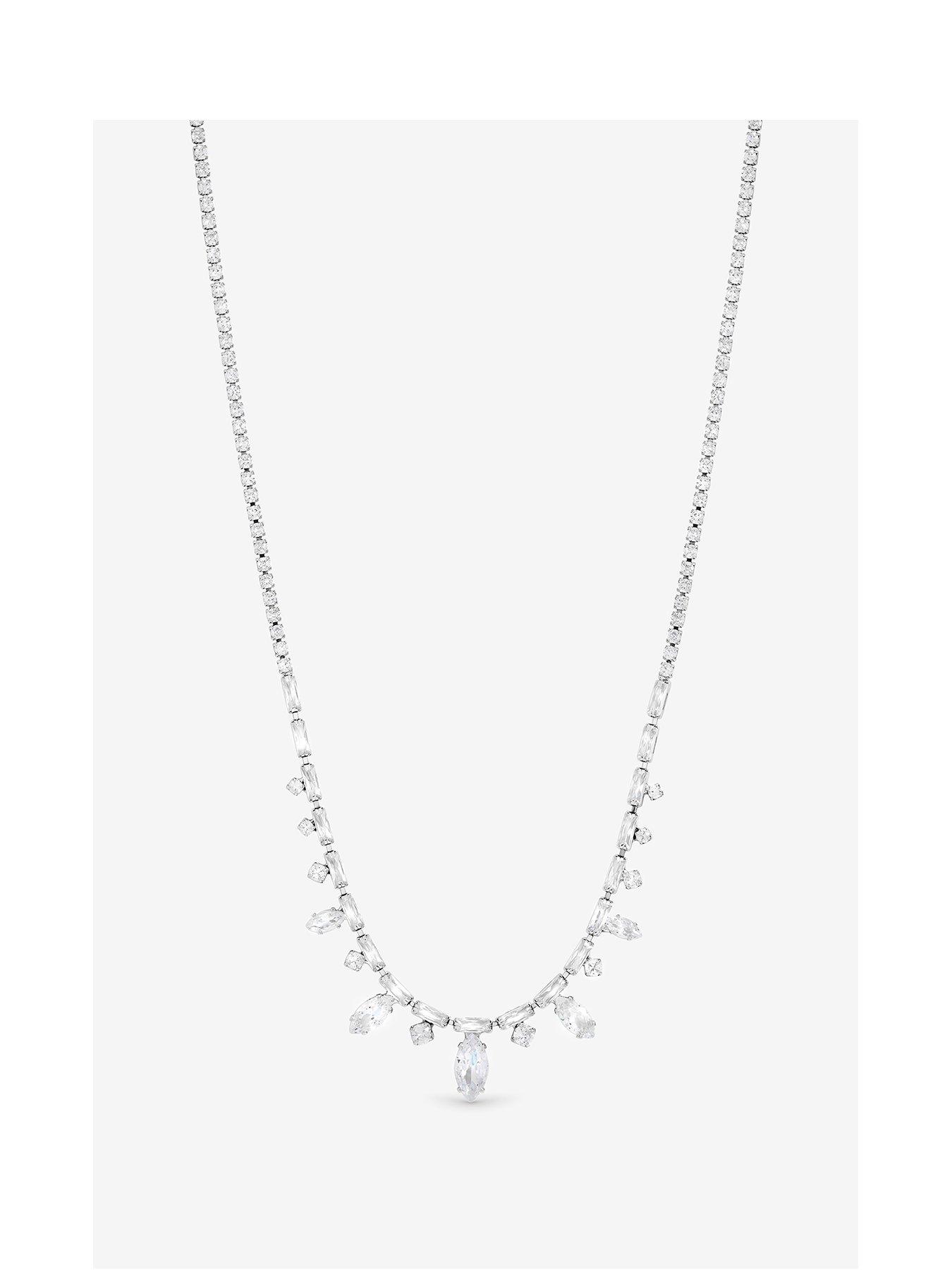 Jon Richard Rhodium Plated Cubic Zirconia Navette Stone Drop Necklace