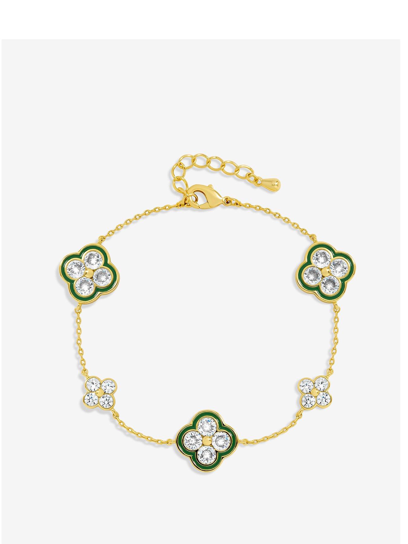 Jon Richard 14K Gold Plated Pave and Emerald Clover Bracelet