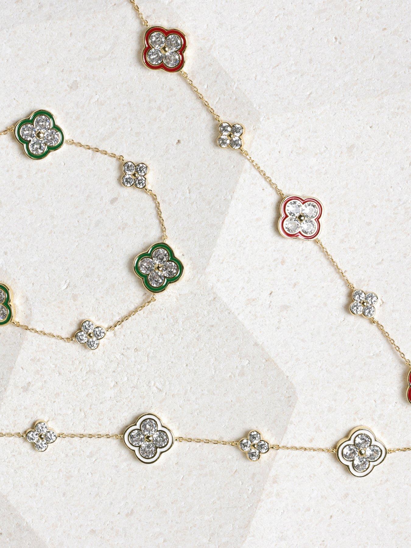 Image 3 of 4 of Jon Richard 14K Gold Plated Pave and Emerald Clover Bracelet