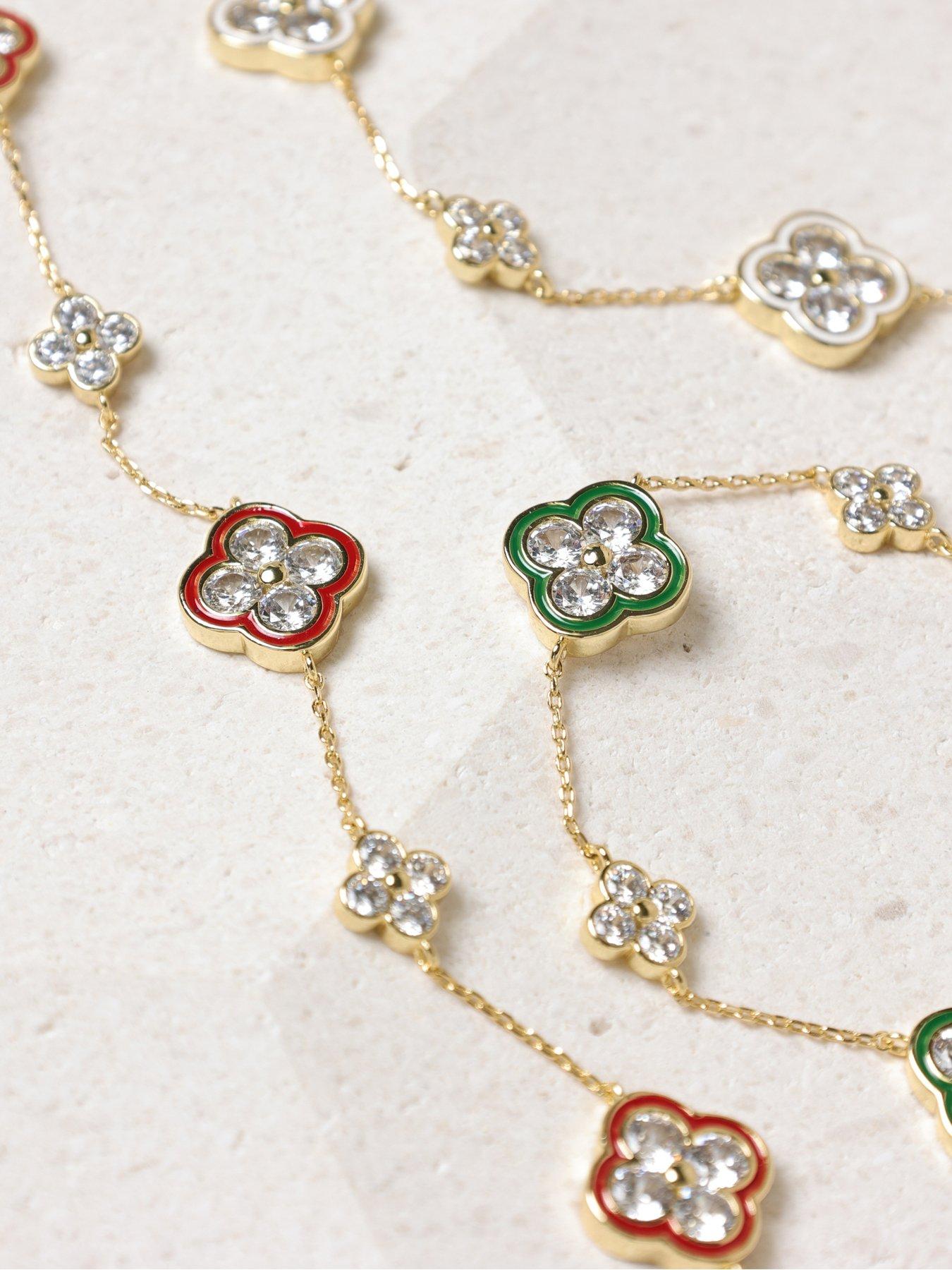 Image 4 of 4 of Jon Richard 14K Gold Plated Pave and Emerald Clover Bracelet