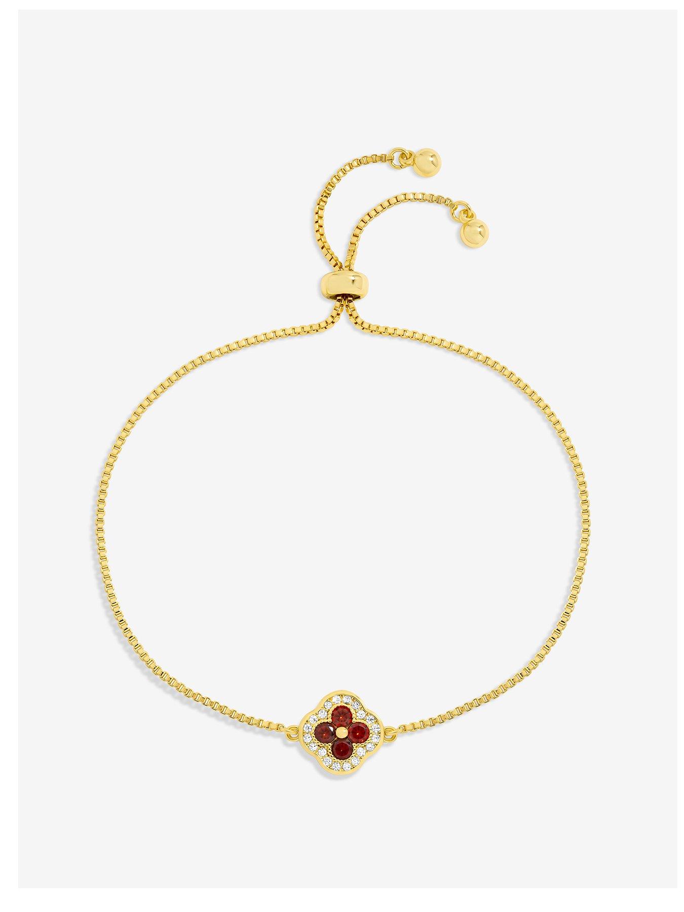 Image 1 of 5 of Jon Richard Jon Richard 14K Gold Plated and Ruby Clover Toggle Bracelet