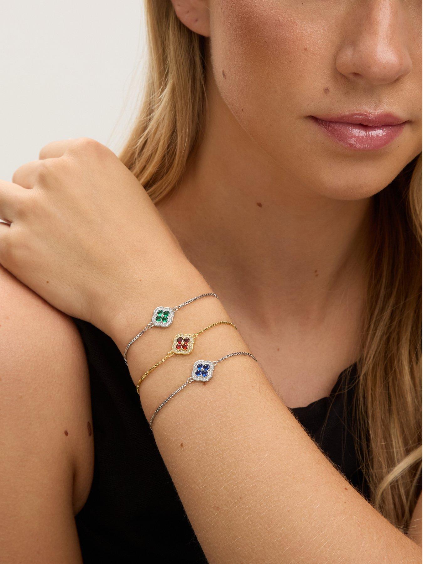 Image 2 of 5 of Jon Richard Jon Richard 14K Gold Plated and Ruby Clover Toggle Bracelet