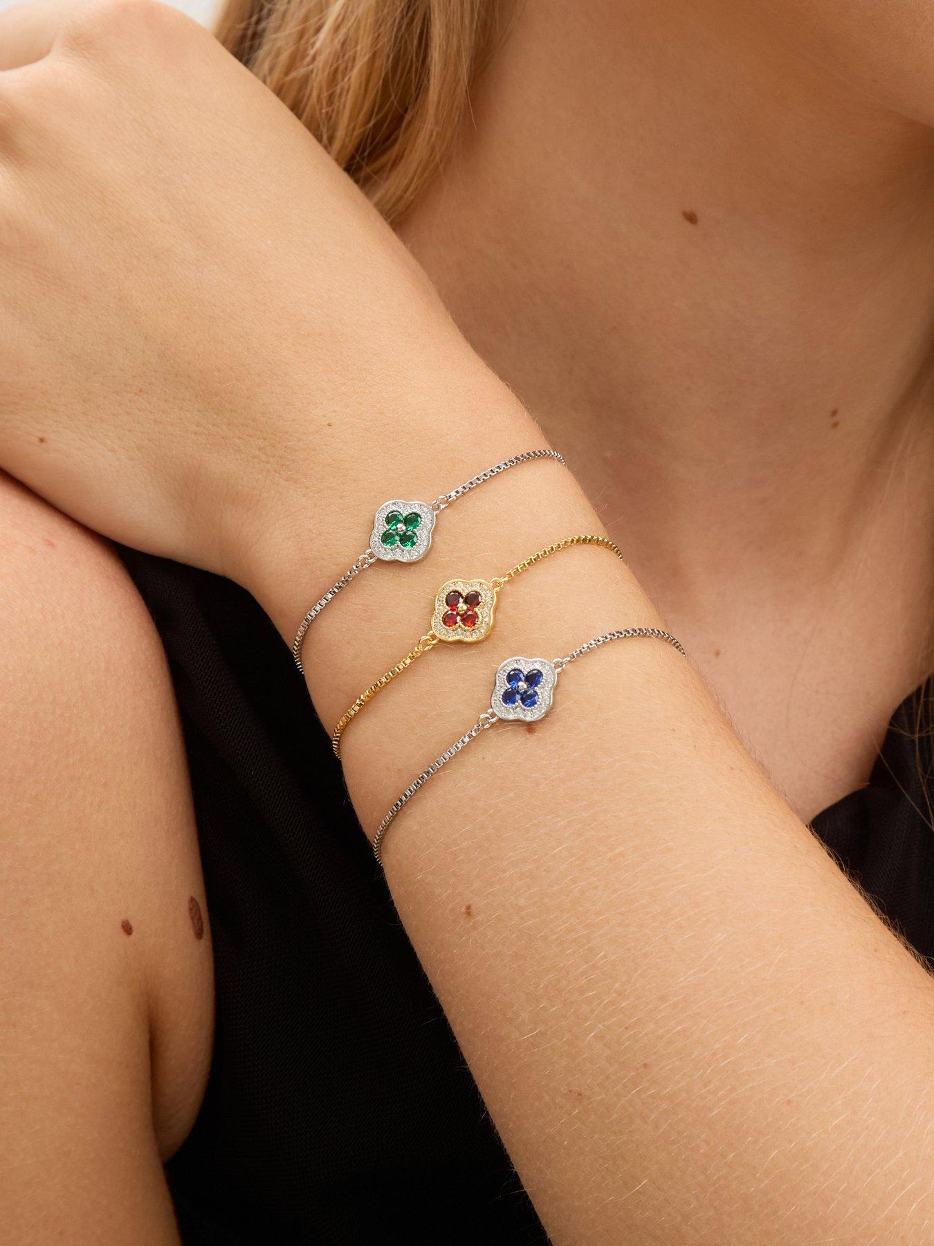 Image 4 of 5 of Jon Richard Jon Richard 14K Gold Plated and Ruby Clover Toggle Bracelet