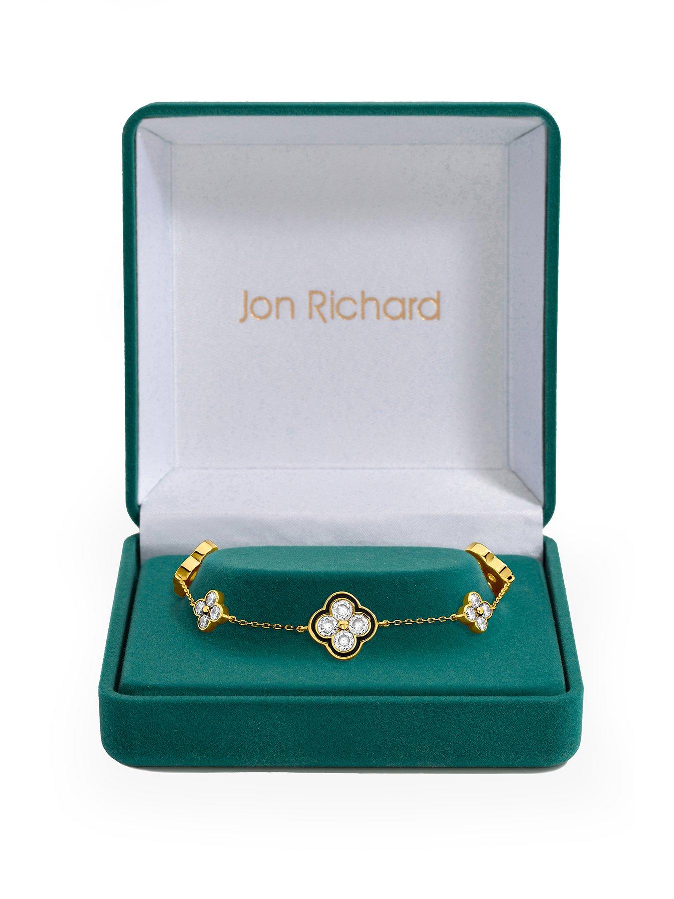 Jon Richard Jon Richard 14K Gold Plated Jet and Crystal Clover Bracelet - Gift Box