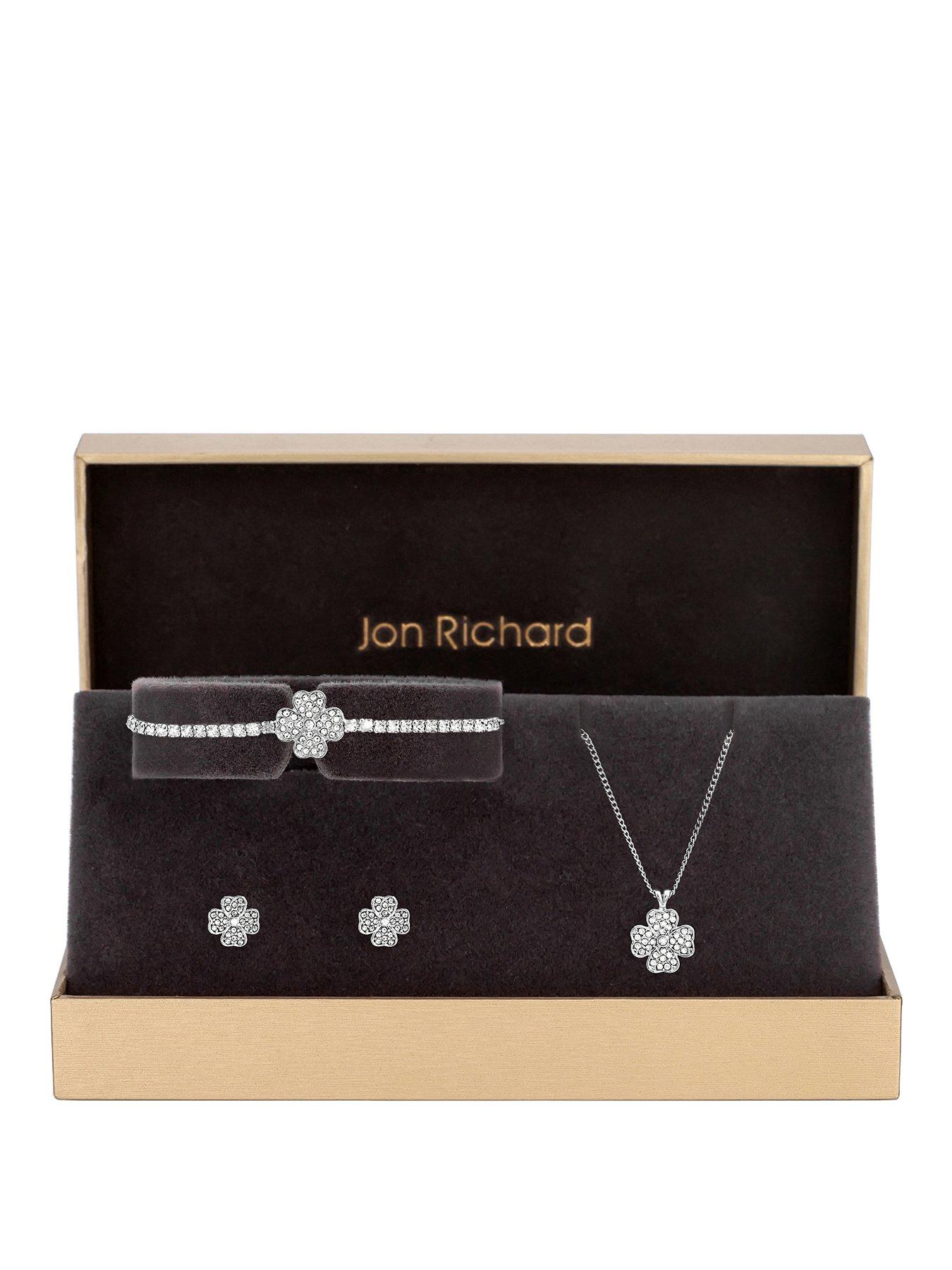 Jon Richard Jon Richard Silver Plated and Pave Clover Trio Set - Gift Box