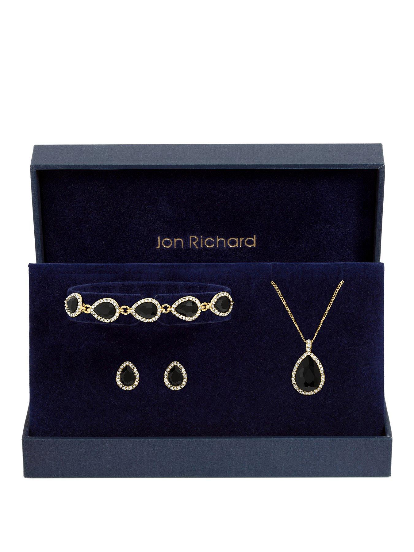 Jon Richard Gold Plated and Jet Pear Drop Trio Set - Gift Box