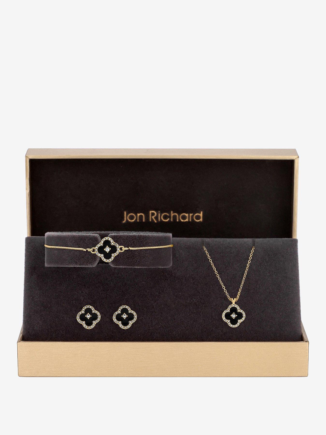 Image 1 of 4 of Jon Richard Jon Richard Gold Plated and Jet Clover Trio Set - Gift Box