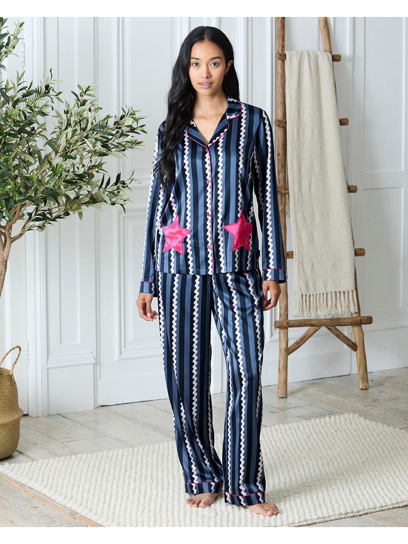 CHELSEA PEERS Chelsea Peers Classic Long Button Up Set With Star Pockets - Navy