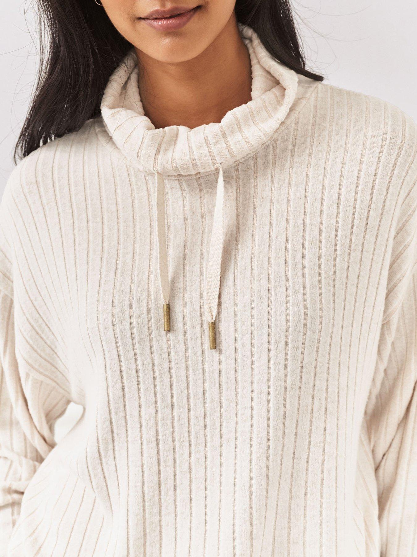 Image 2 of 6 of CHELSEA PEERS Ribbed Knit High Neck Sweatshirt - Off White