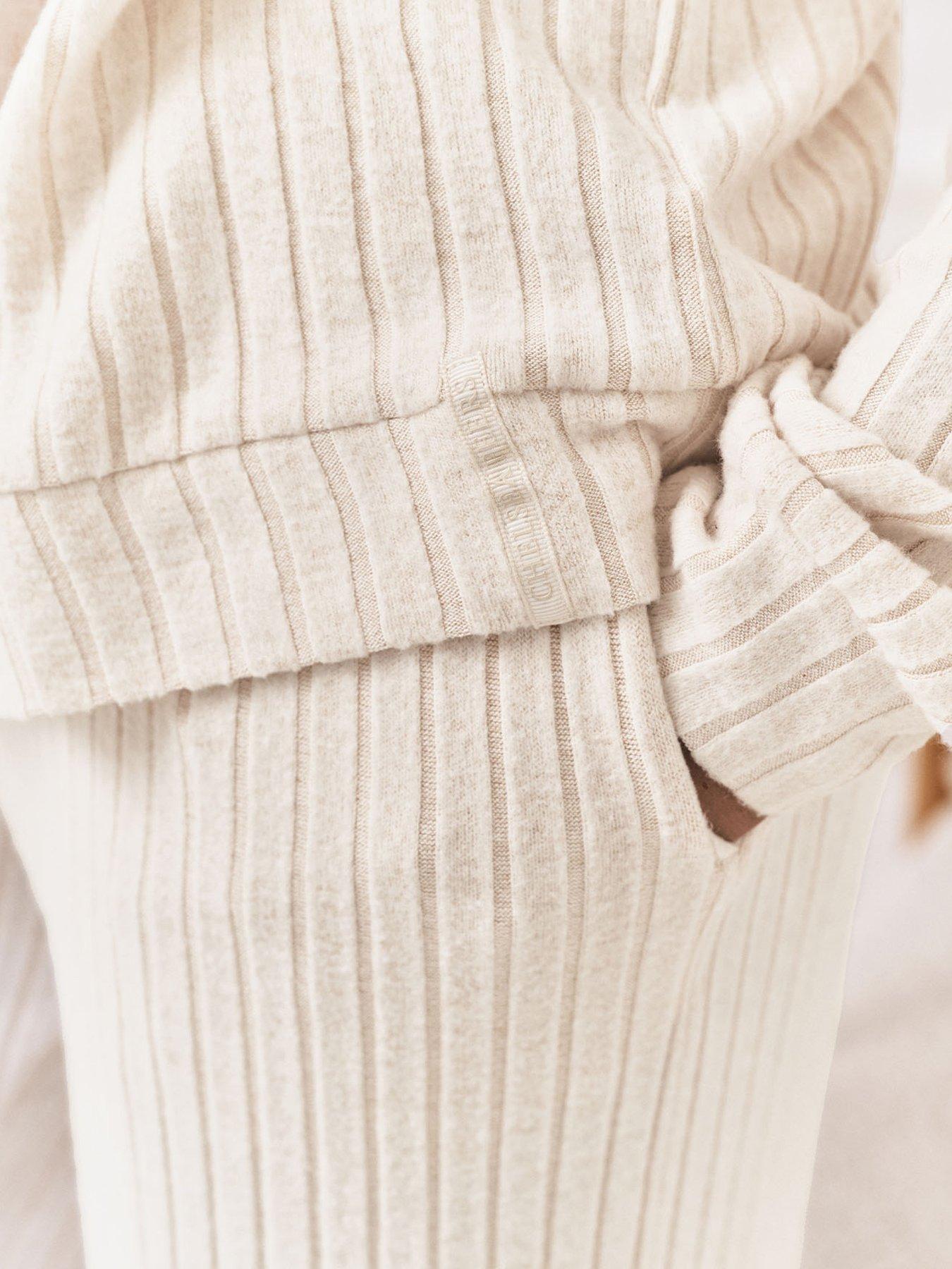 Image 6 of 6 of CHELSEA PEERS Ribbed Knit High Neck Sweatshirt - Off White
