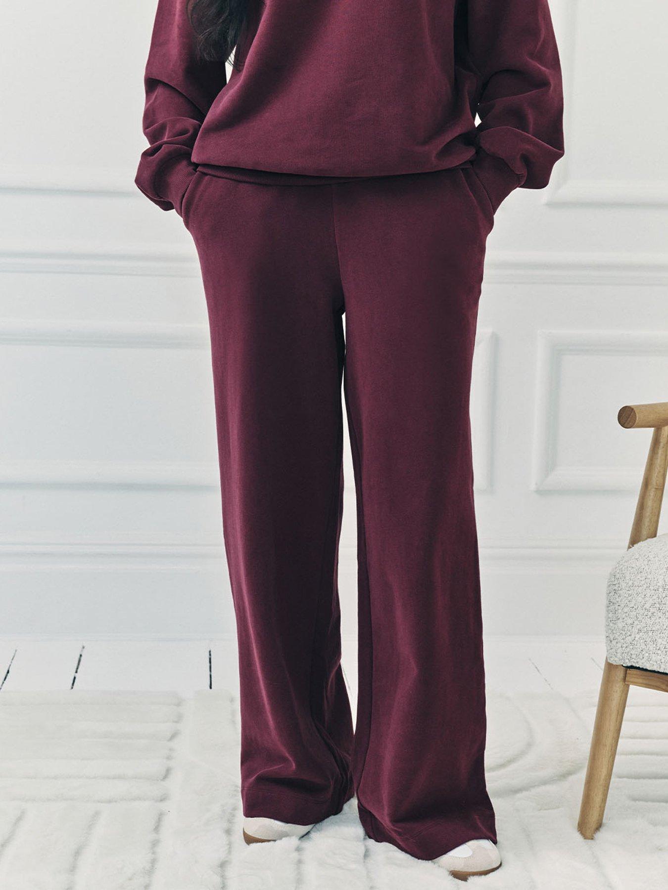 CHELSEA PEERS Wide Leg Jogger Bottoms - Burgundy Red