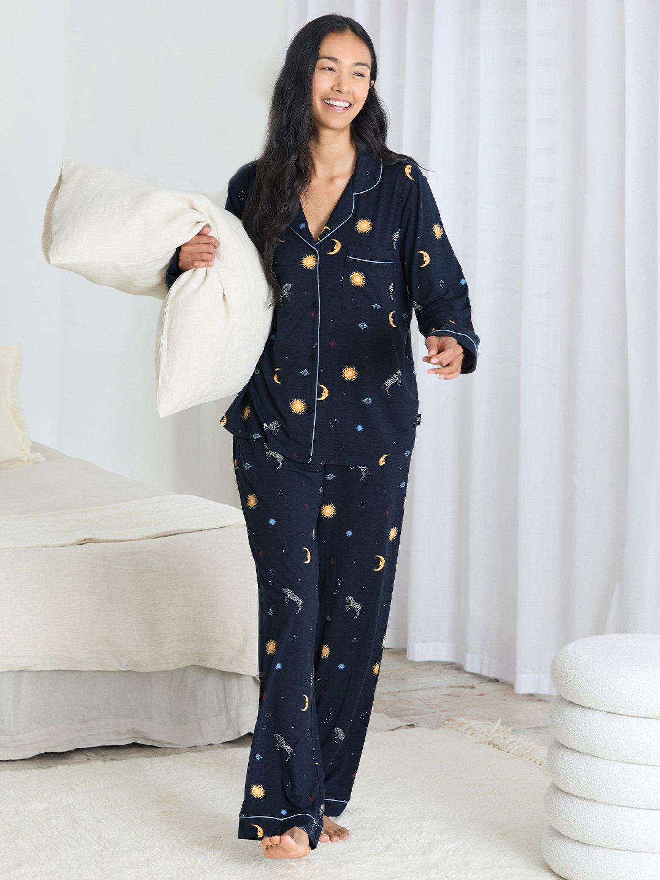 Image 1 of 6 of CHELSEA PEERS Classic Long Button Up Set - Dark Blue