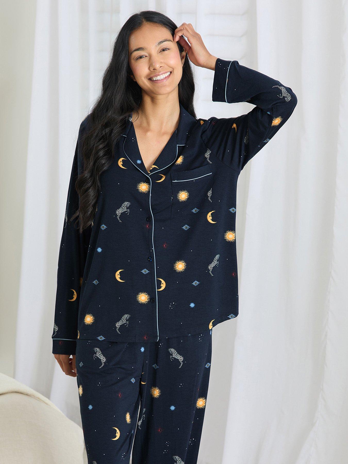 Image 2 of 6 of CHELSEA PEERS Classic Long Button Up Set - Dark Blue