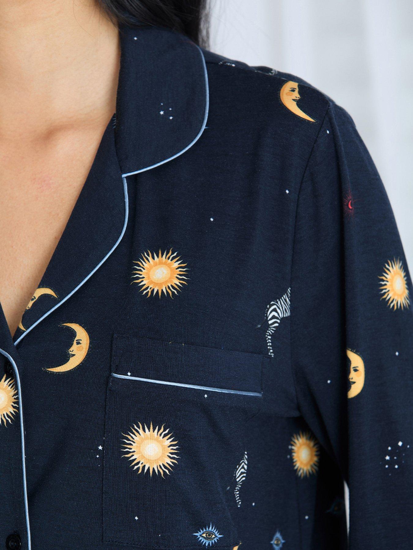 Image 3 of 6 of CHELSEA PEERS Classic Long Button Up Set - Dark Blue