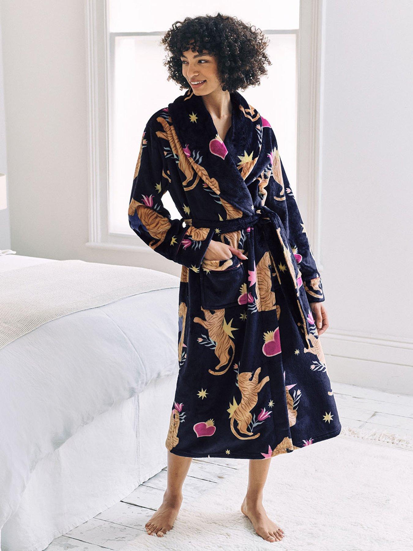 CHELSEA PEERS Chelsea Peers Shaul Maxi Dressing Gown In Sealskin Fleece - Navy