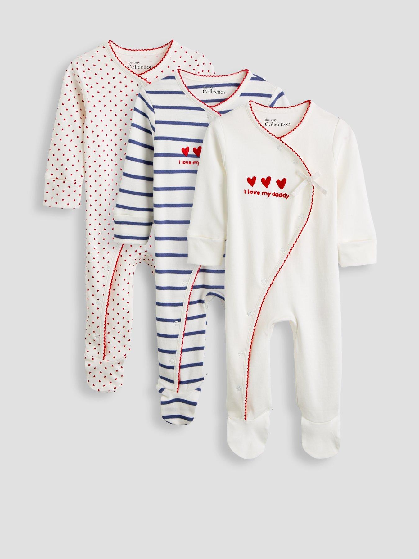 the-very-collection-heart-print-cross-front-3-pack-sleepsuits-red