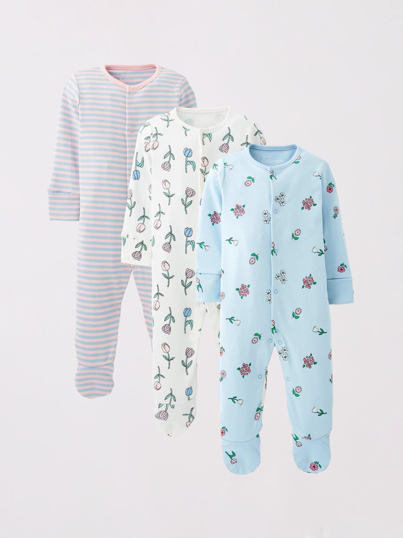 The Very Collection Floral Print 3 Pack Sleepsuits (0-3 Months - 18-24 Months) - Multi